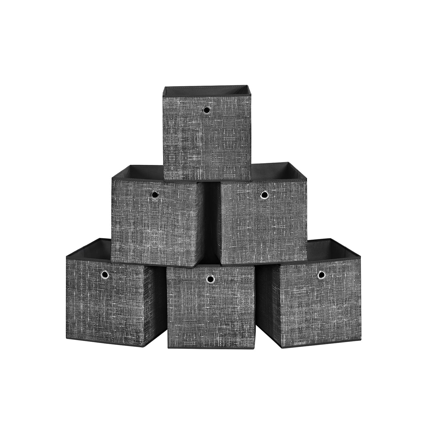 Set of 6 Foldable Non-Woven Fabric Storage Boxes - 30 x 30 x 30 cm - Gray - Includes Handle