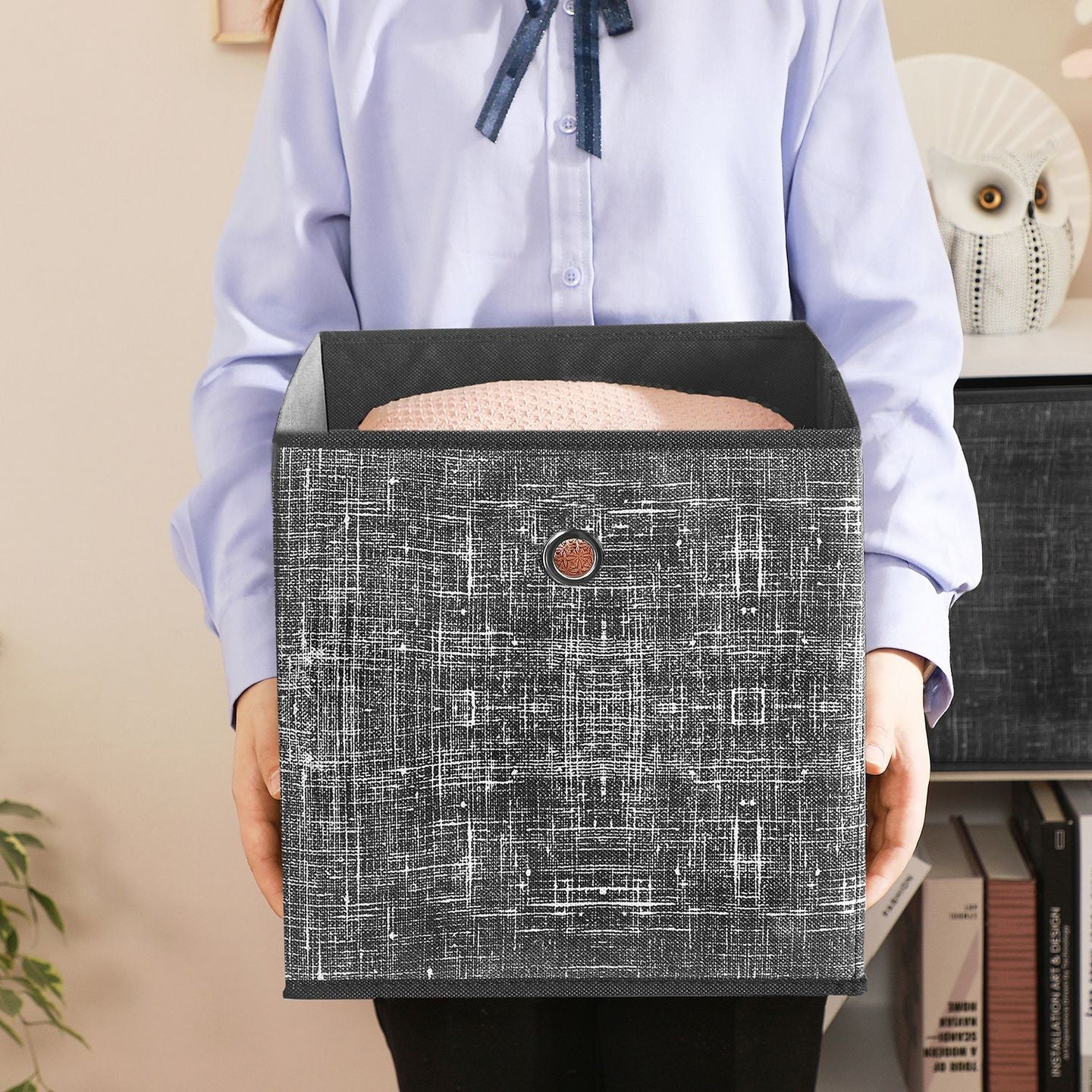 Set of 6 Foldable Non-Woven Fabric Storage Boxes - 30 x 30 x 30 cm - Gray - Includes Handle