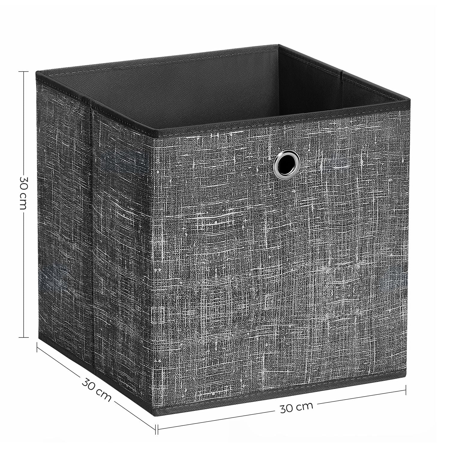 Set of 6 Foldable Non-Woven Fabric Storage Boxes - 30 x 30 x 30 cm - Gray - Includes Handle