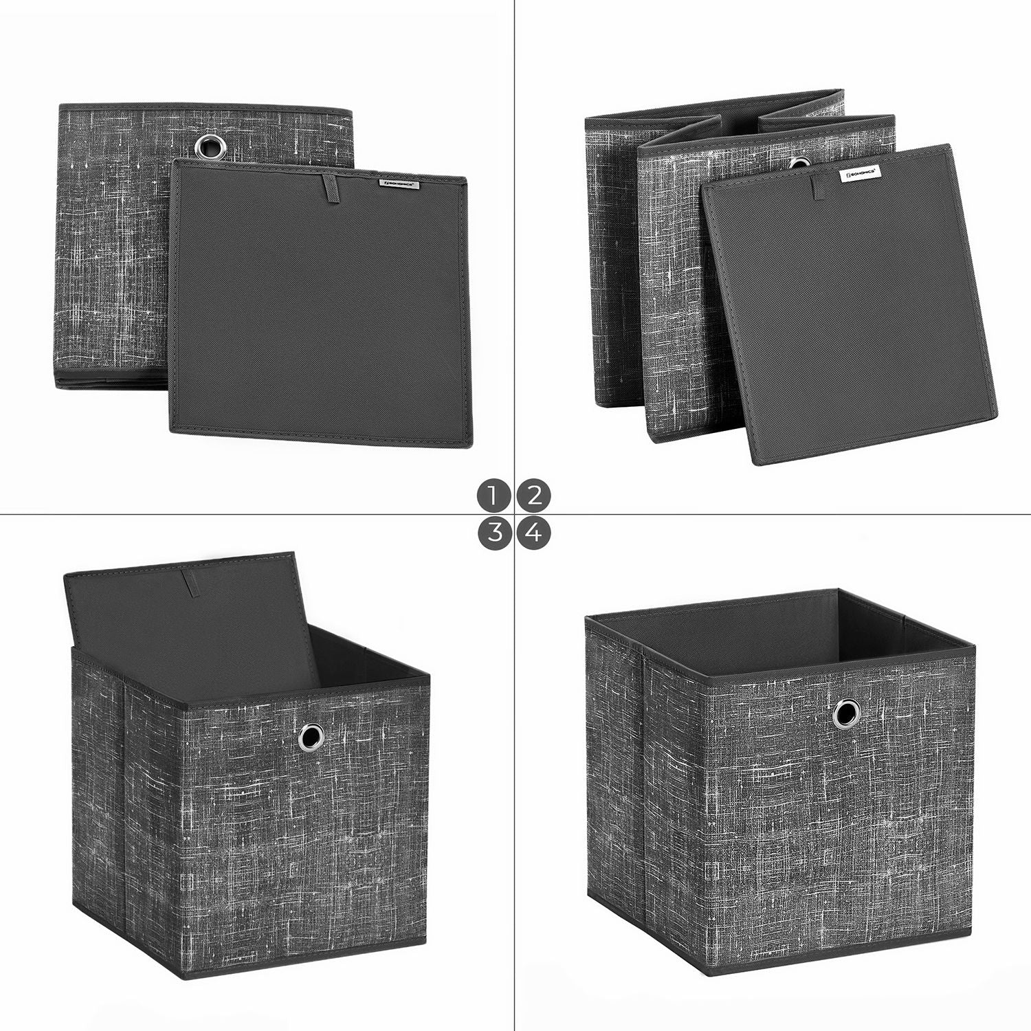 Set of 6 Foldable Non-Woven Fabric Storage Boxes - 30 x 30 x 30 cm - Gray - Includes Handle