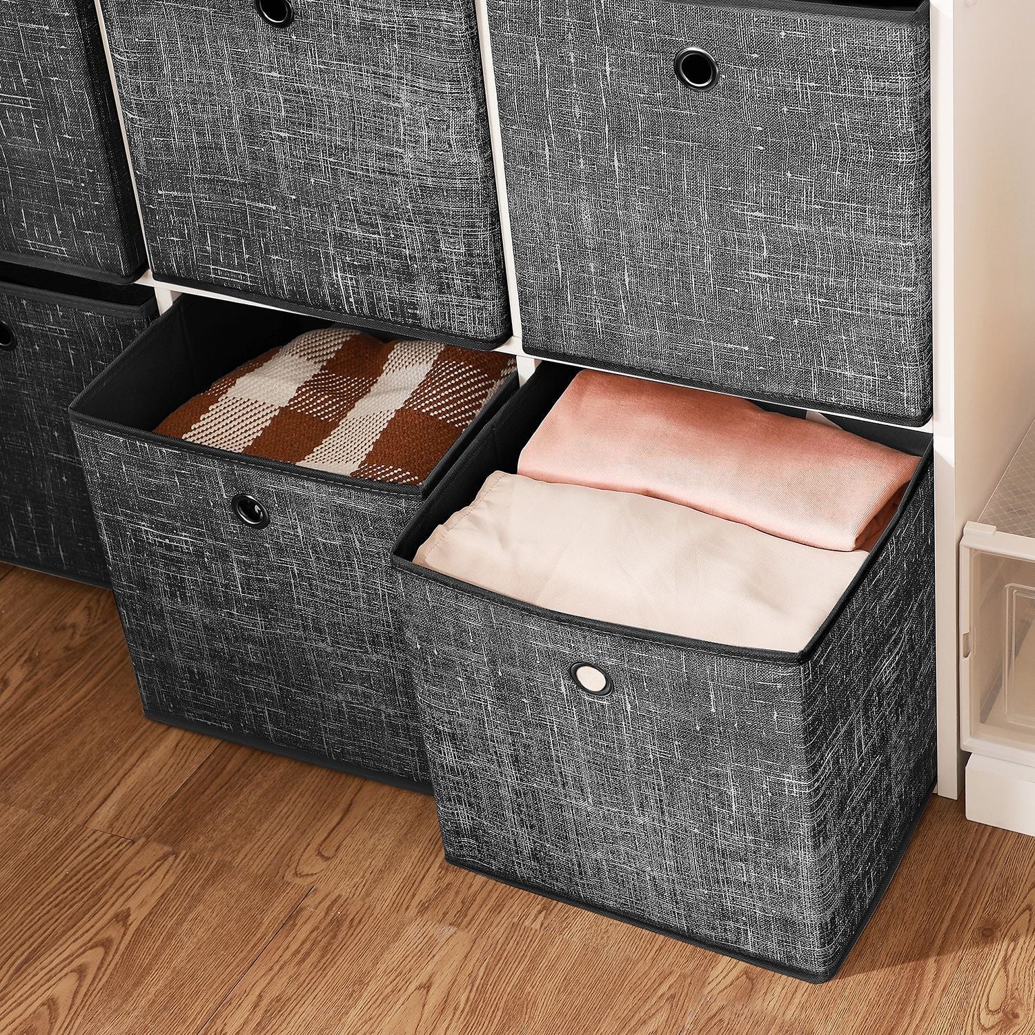 Set of 6 Foldable Non-Woven Fabric Storage Boxes - 30 x 30 x 30 cm - Gray - Includes Handle
