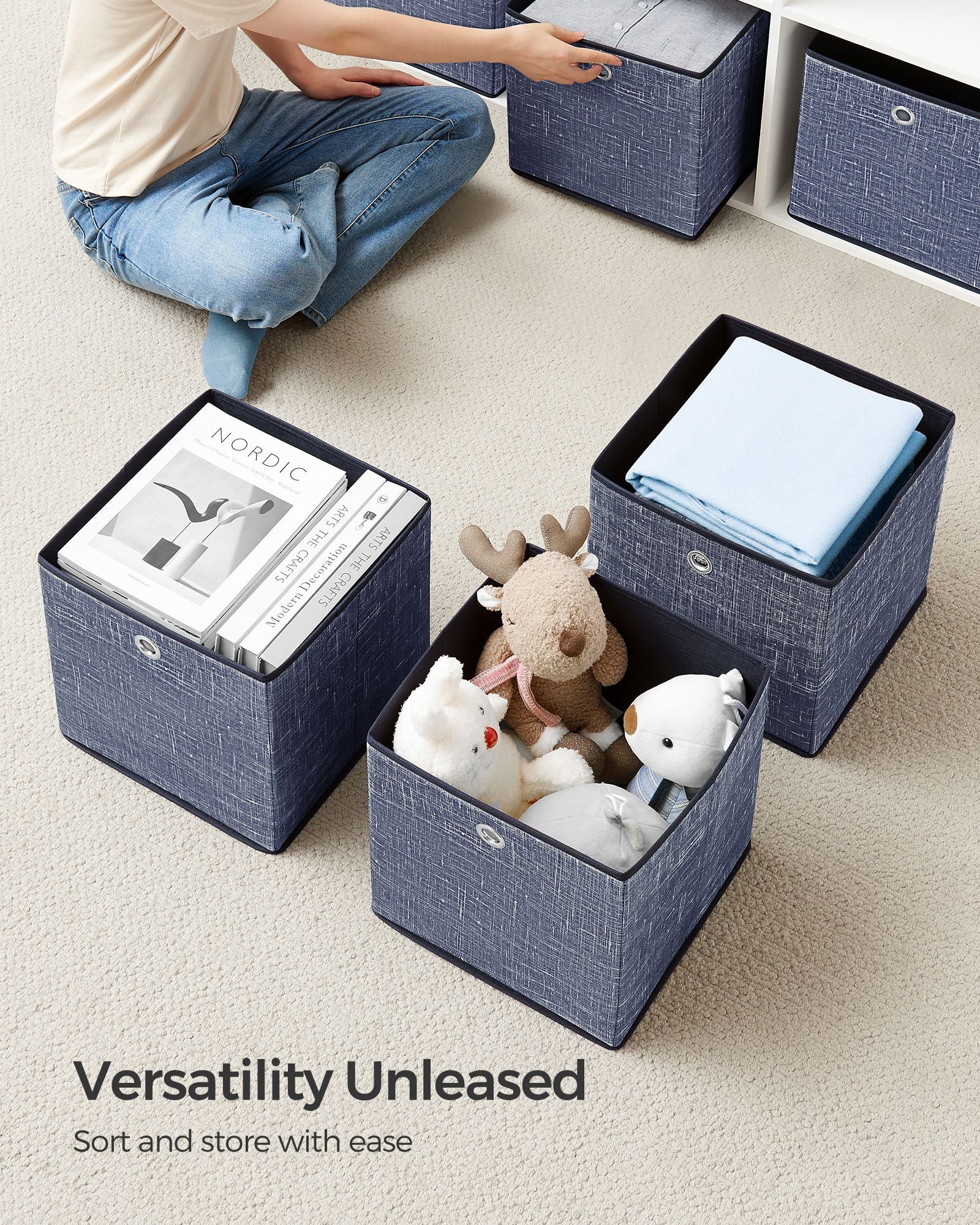 Set of 6 Foldable Non-Woven Fabric Storage Boxes - 30 x 30 x 30 cm - with Handle