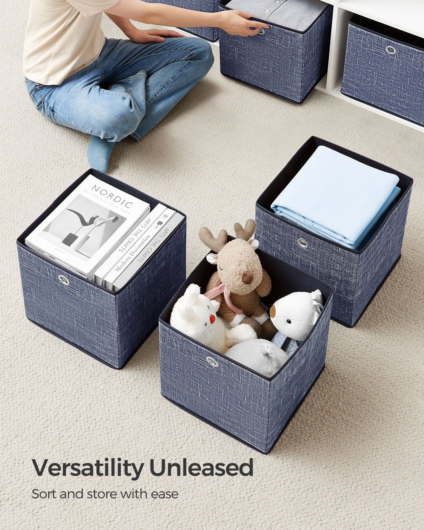 Set of 6 Foldable Non-Woven Fabric Storage Boxes - 30 x 30 x 30 cm - with Handle