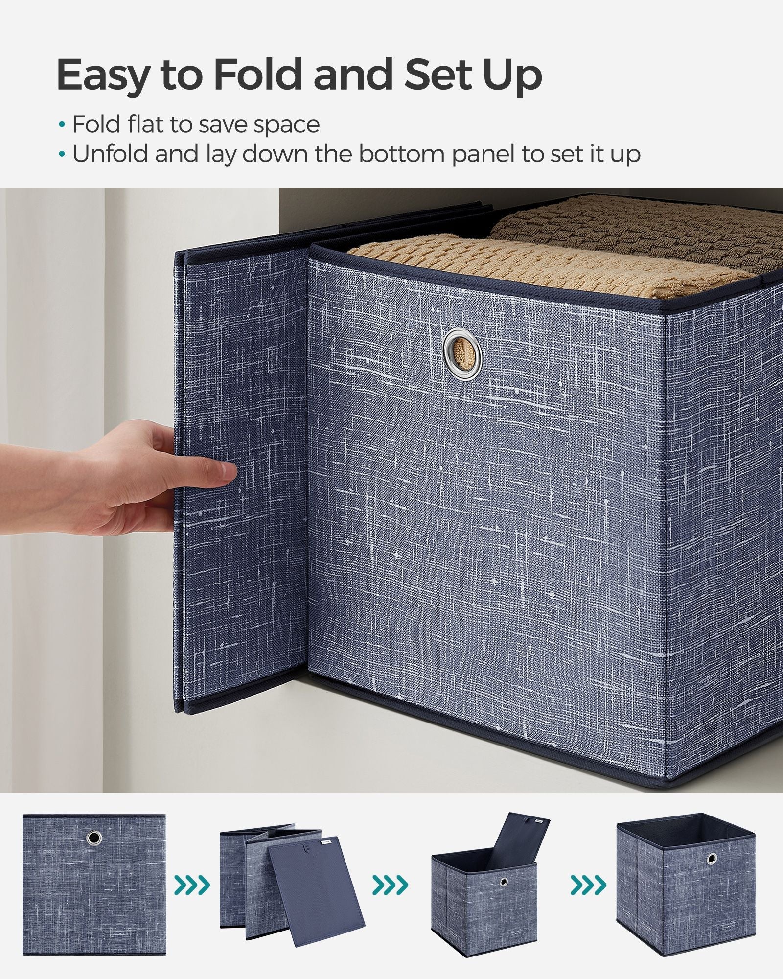 Set of 6 Foldable Non-Woven Fabric Storage Boxes - 30 x 30 x 30 cm - with Handle