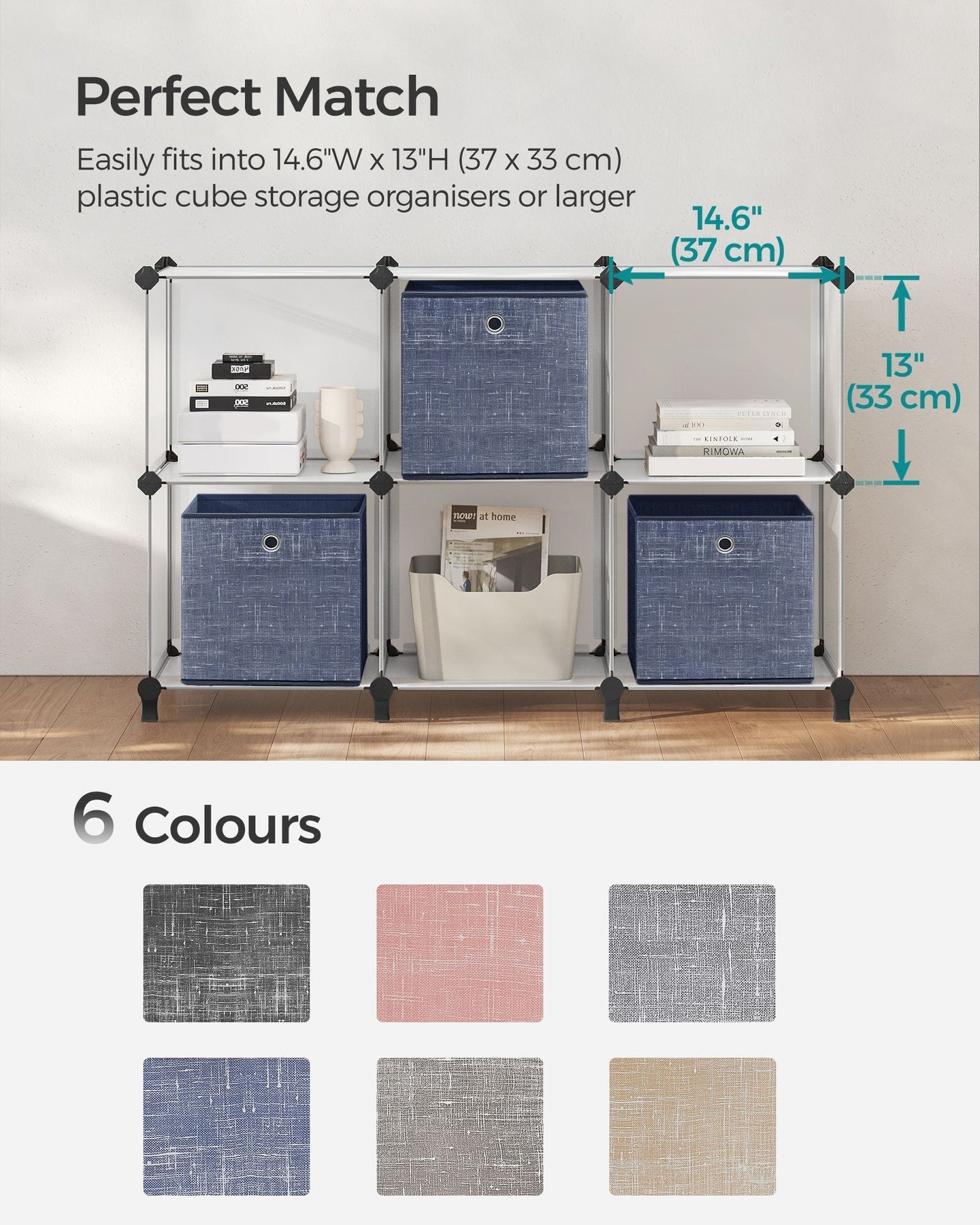 Set of 6 Foldable Non-Woven Fabric Storage Boxes - 30 x 30 x 30 cm - with Handle