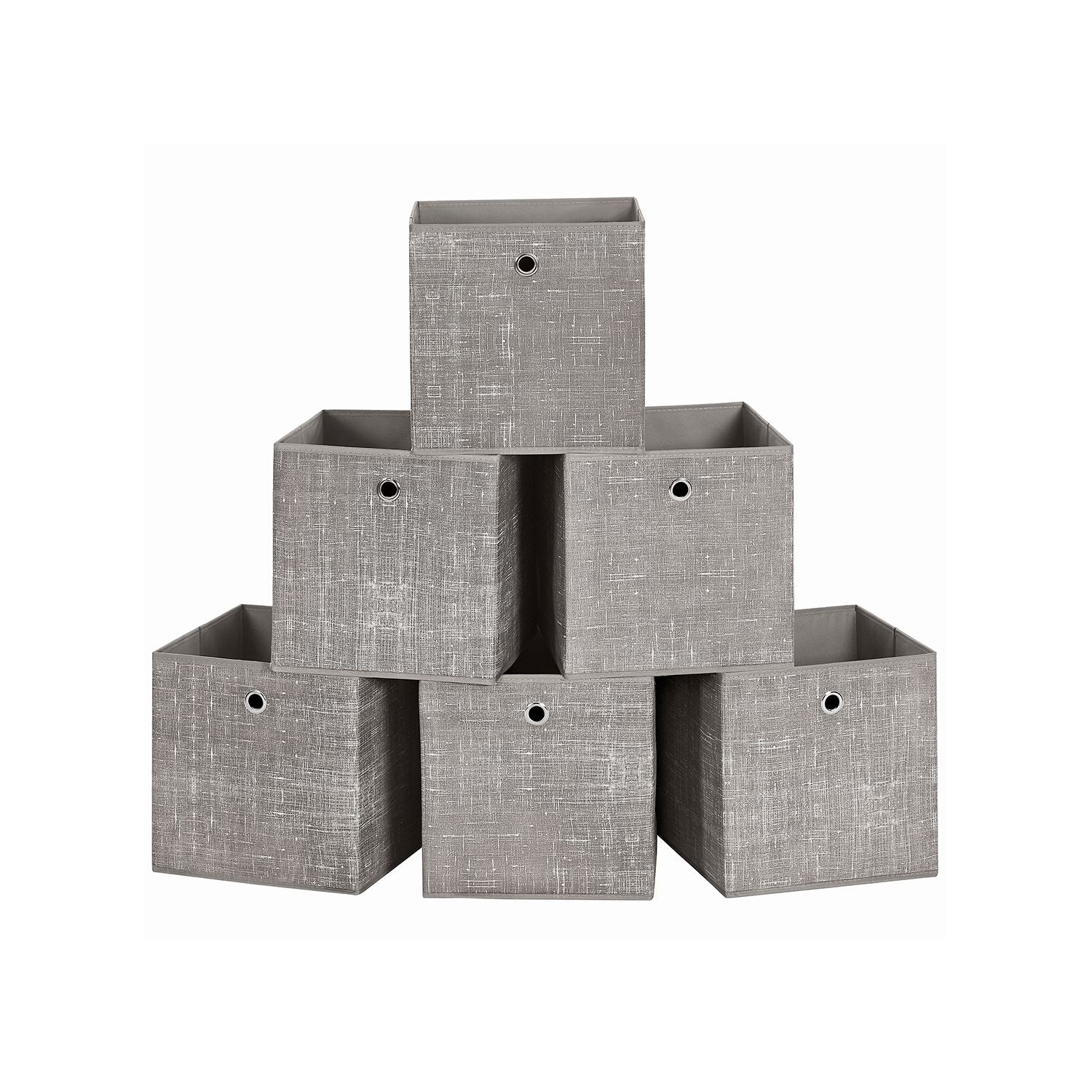 Set of 6 Foldable Non-Woven Fabric Storage Boxes - 30 x 30 x 30 cm - Gray - Includes Handle