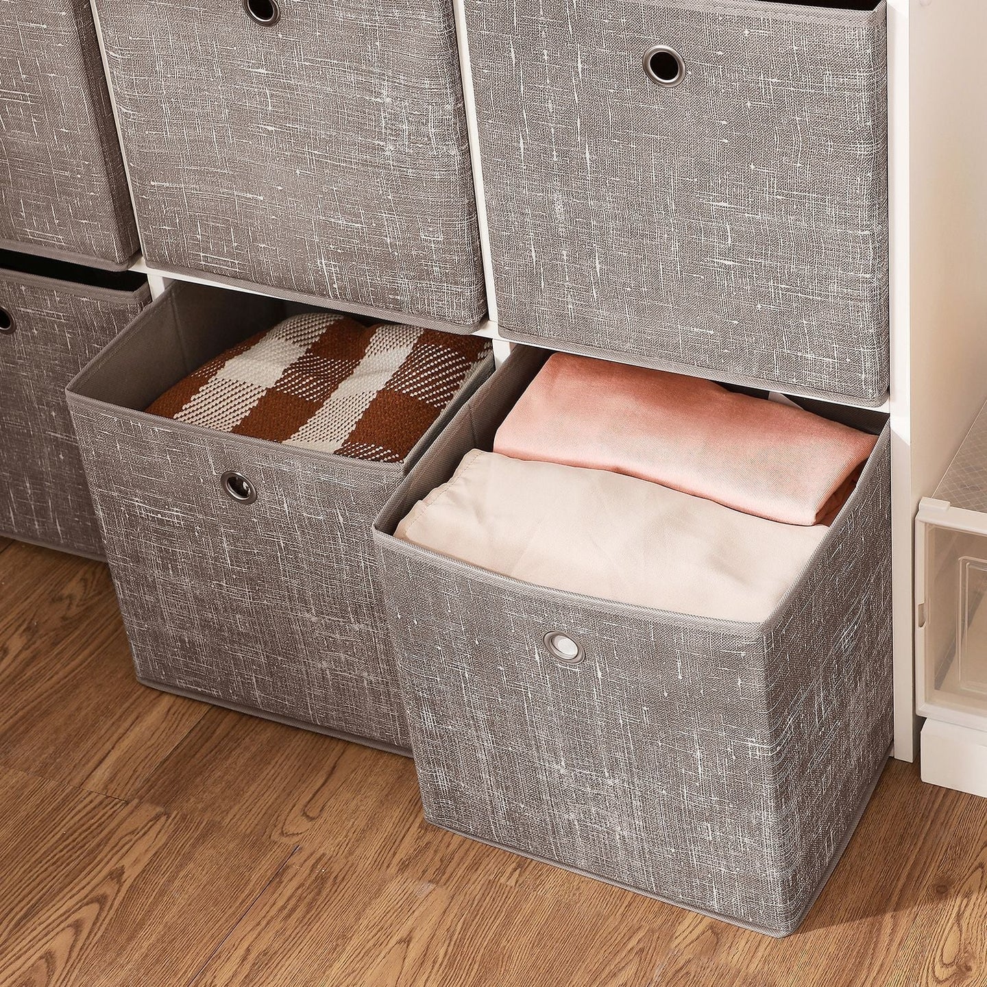 Set of 6 Foldable Non-Woven Fabric Storage Boxes - 30 x 30 x 30 cm - Gray - Includes Handle