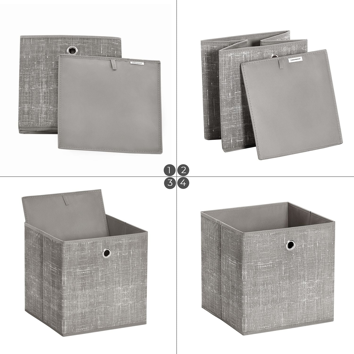 Set of 6 Foldable Non-Woven Fabric Storage Boxes - 30 x 30 x 30 cm - Gray - Includes Handle