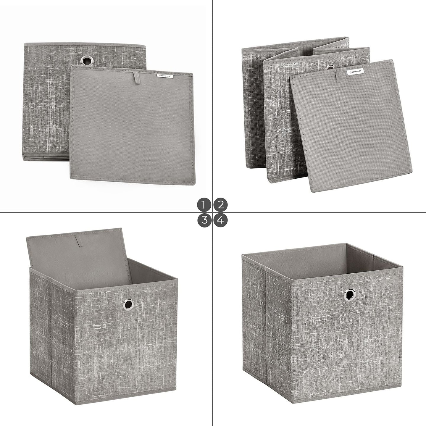 Set of 6 Foldable Non-Woven Fabric Storage Boxes - 30 x 30 x 30 cm - Gray - Includes Handle