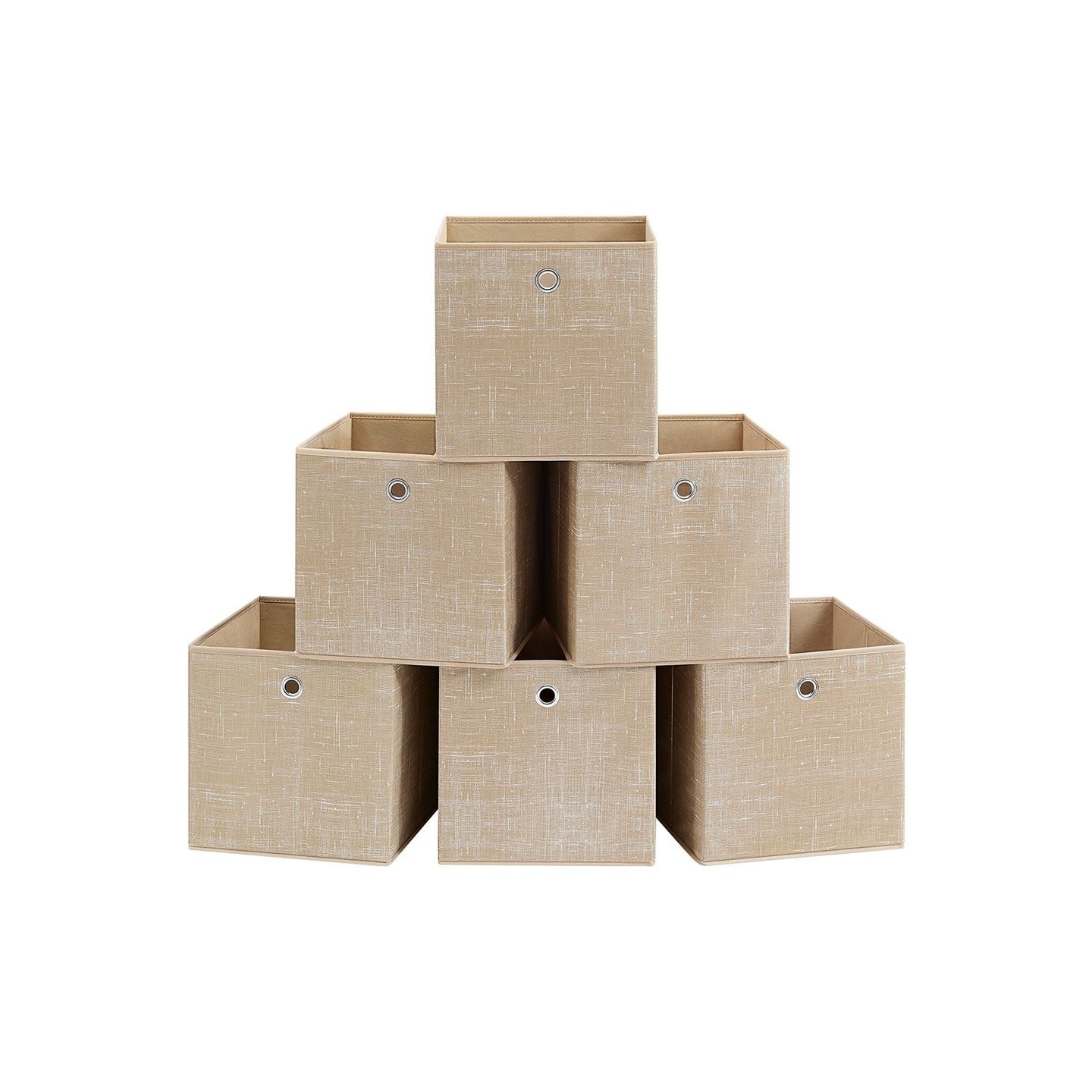 Set of 6 Foldable Non-Woven Fabric Storage Boxes - 30 x 30 x 30 cm - Gray - Includes Handle