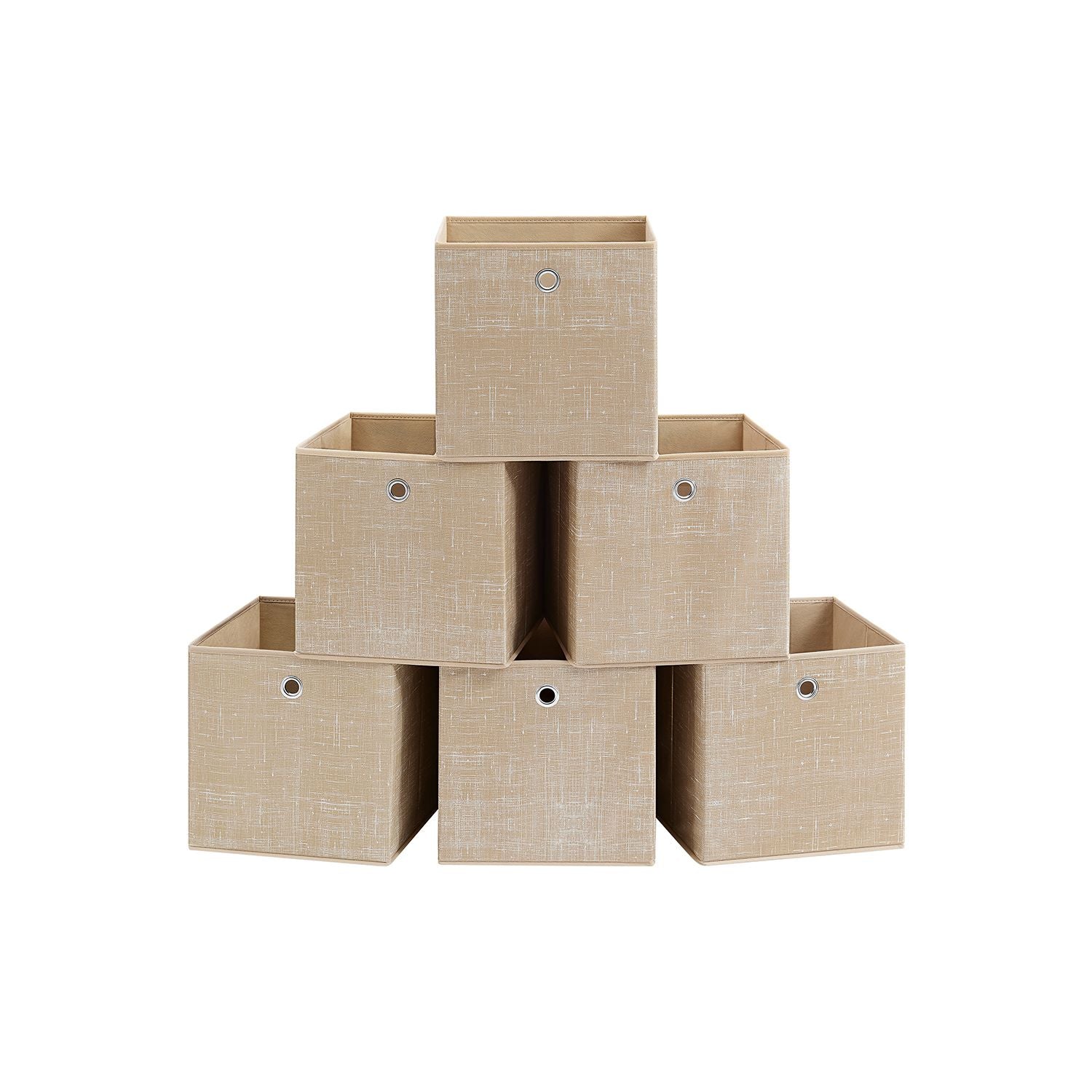 Set of 6 Foldable Non-Woven Fabric Storage Boxes - 30 x 30 x 30 cm - Gray - Includes Handle