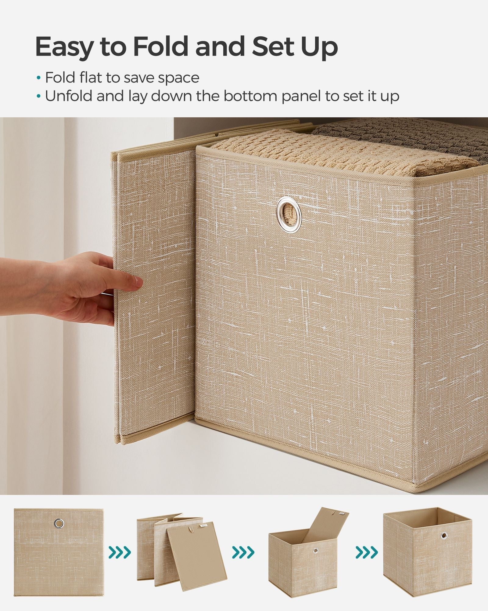 Set of 6 Foldable Non-Woven Fabric Storage Boxes - 30 x 30 x 30 cm - Gray - Includes Handle