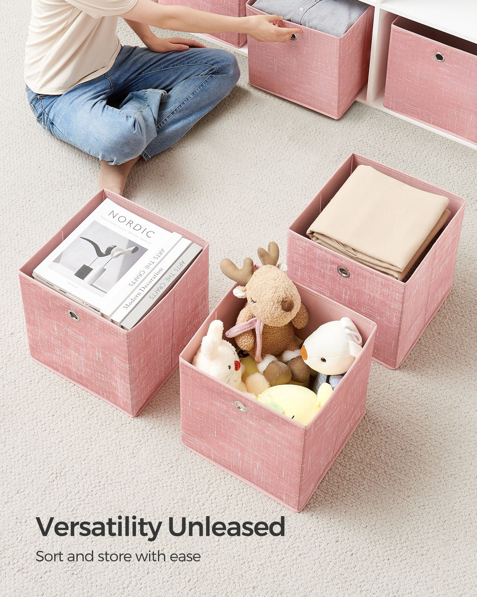 Set of 6 Foldable Non-Woven Fabric Storage Boxes - 30 x 30 x 30 cm - Gray - Includes Handle