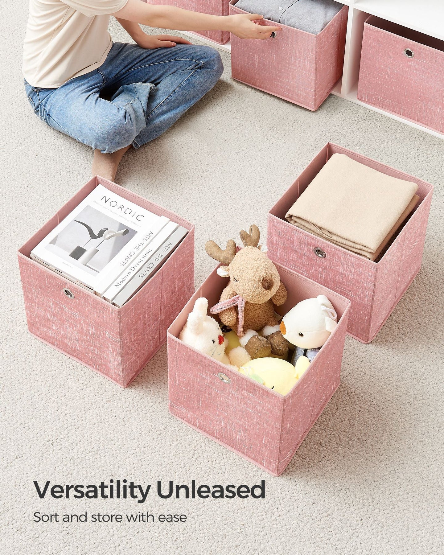 Set of 6 Foldable Non-Woven Fabric Storage Boxes - 30 x 30 x 30 cm - Gray - Includes Handle
