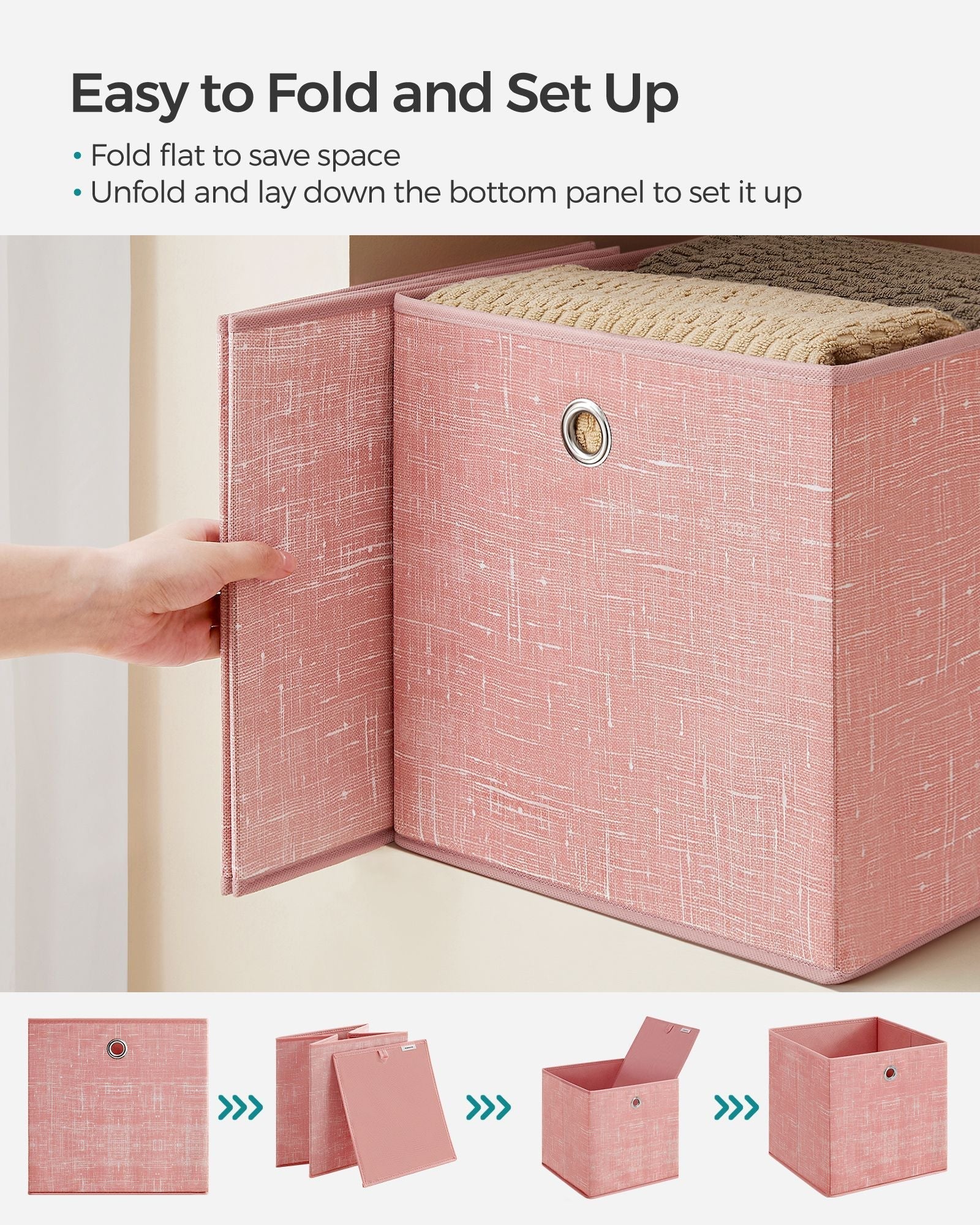Set of 6 Foldable Non-Woven Fabric Storage Boxes - 30 x 30 x 30 cm - Gray - Includes Handle