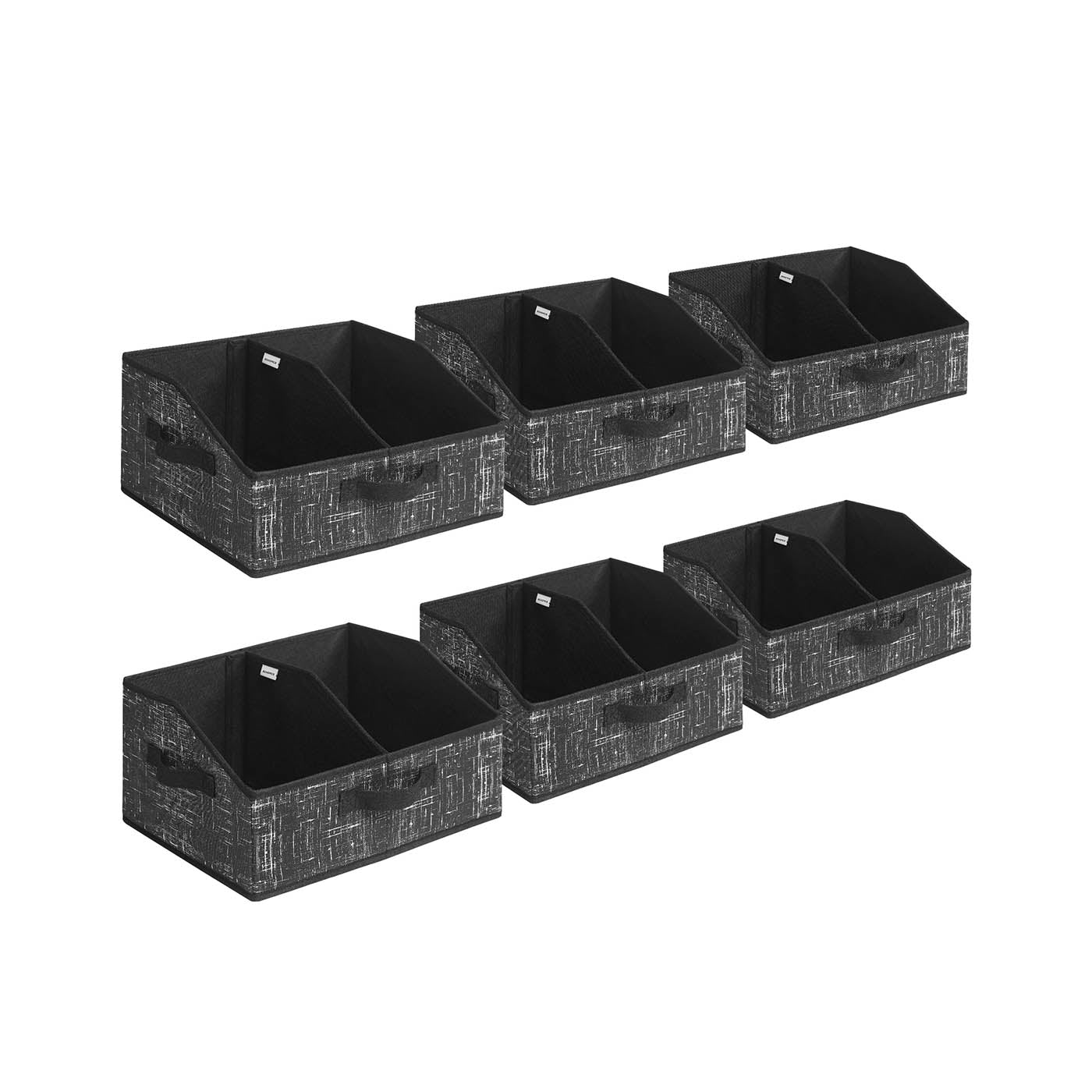 Collapsible Storage Boxes Set - Set of 6 with 3 Handles - Fabric - Ink Black
