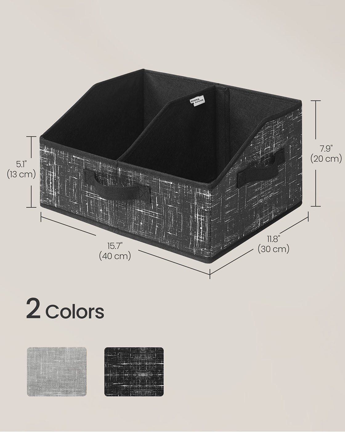 Collapsible Storage Boxes Set - Set of 6 with 3 Handles - Fabric - Ink Black