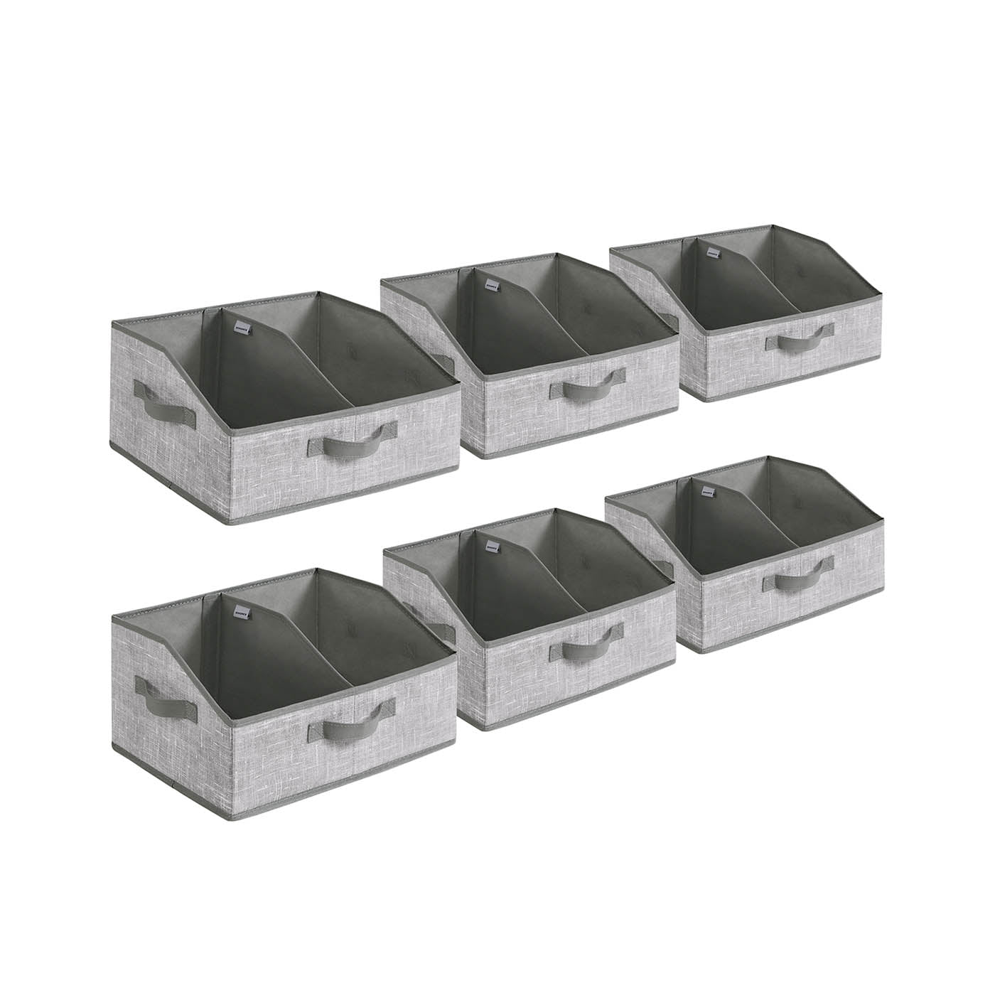 Collapsible Storage Boxes Set - Set of 6 with 3 Handles - Fabric - Ink Black