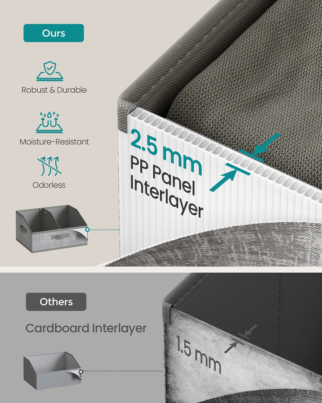 Set of 6 Collapsible Storage Boxes - Fabric - Cattail Grey - Versatile Organizers with 3 Handles