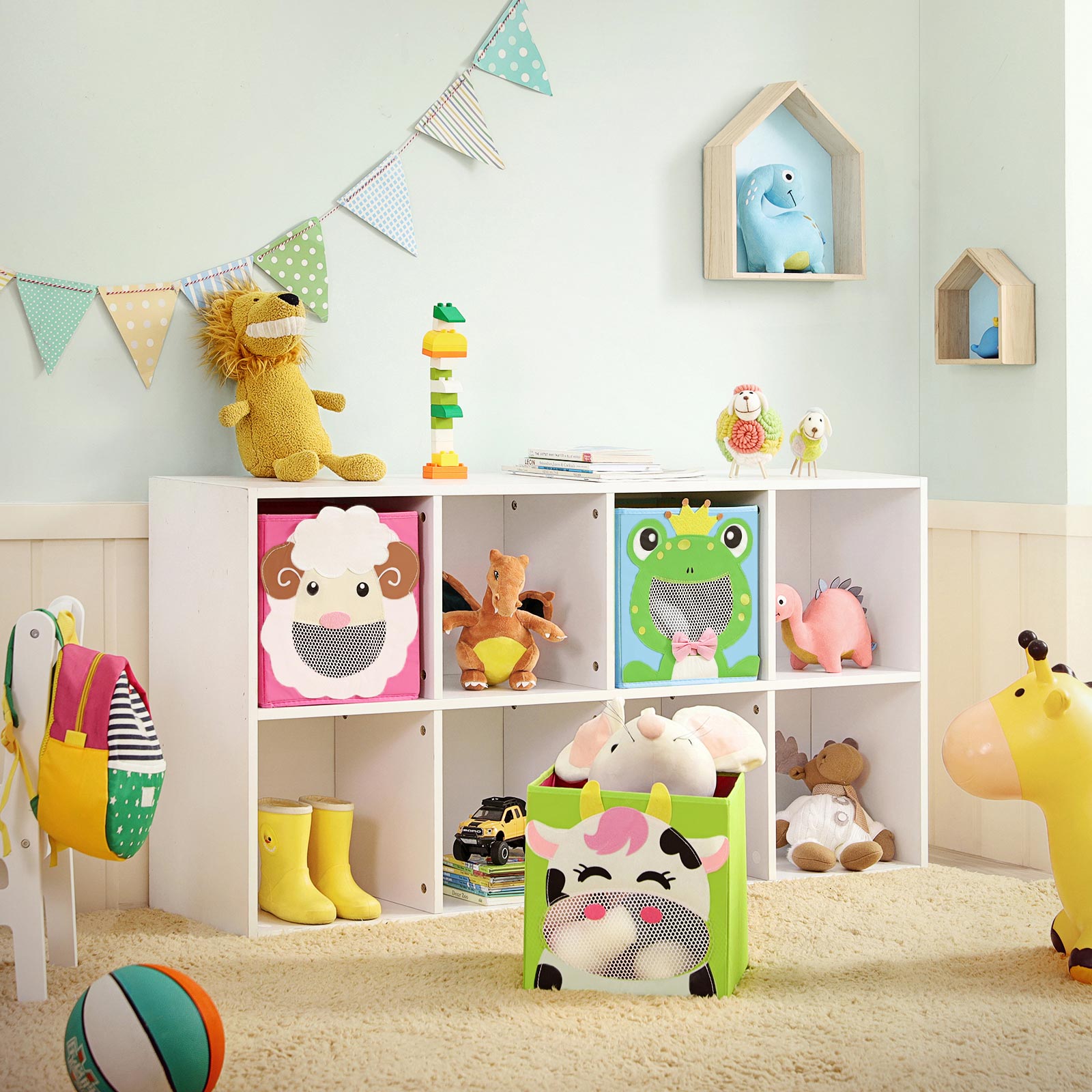 Foldable Storage Boxes - Fabric - Multicolor - Set of 3 with Animal Motifs