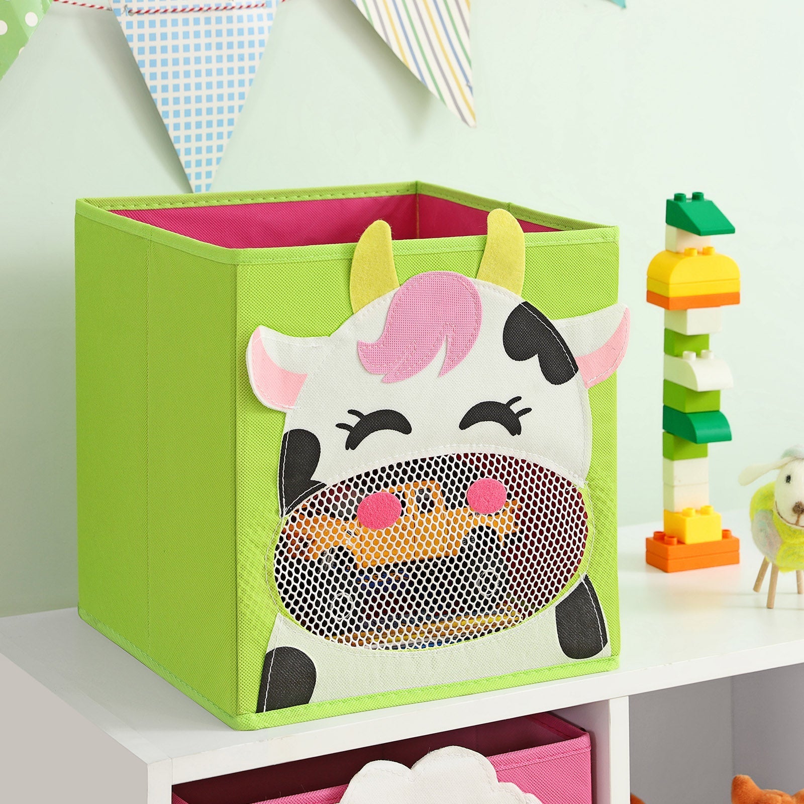 Foldable Storage Boxes - Fabric - Multicolor - Set of 3 with Animal Motifs