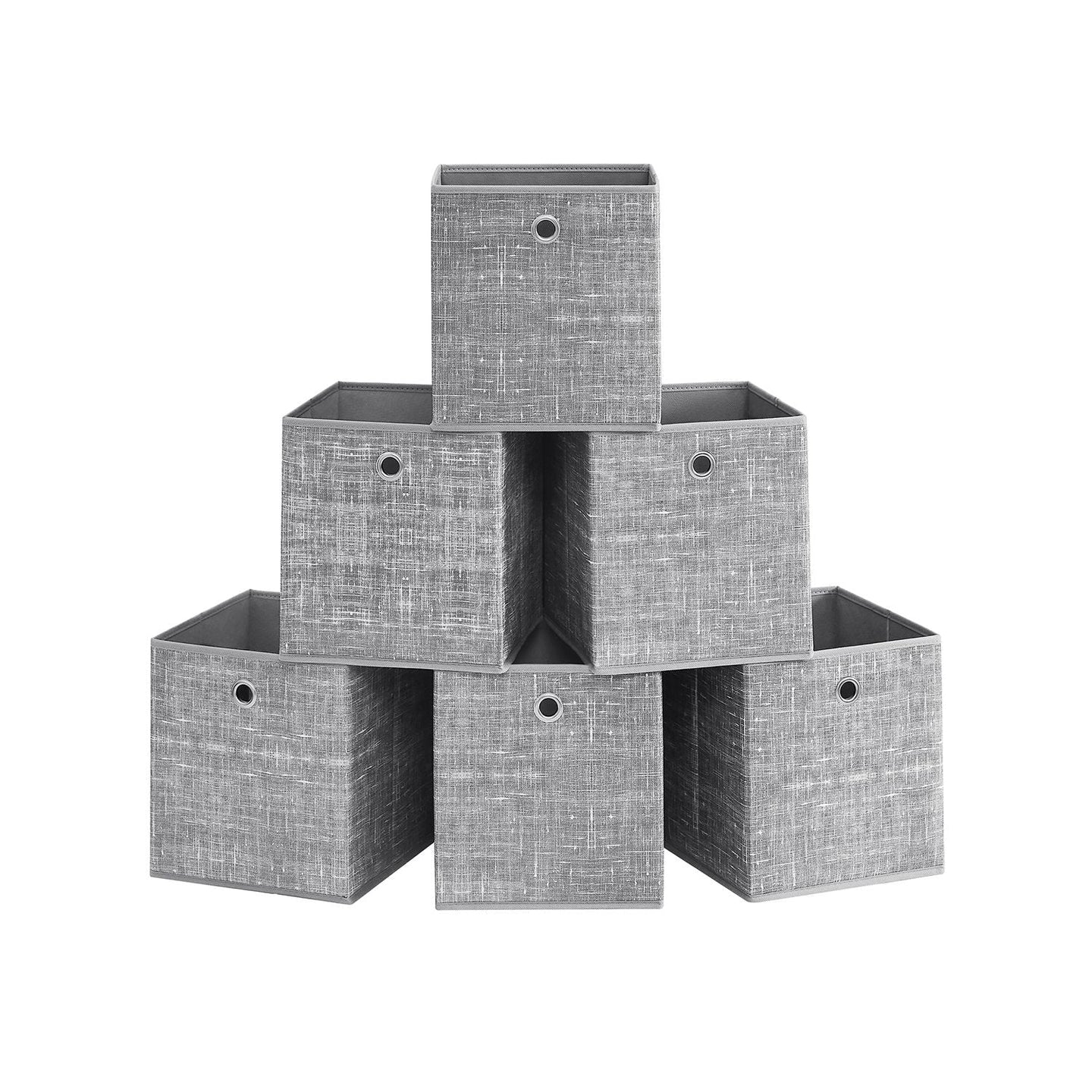 Fabric Storage Boxes - Set of 6 - Heathered Grey - Foldable with Fingerhole