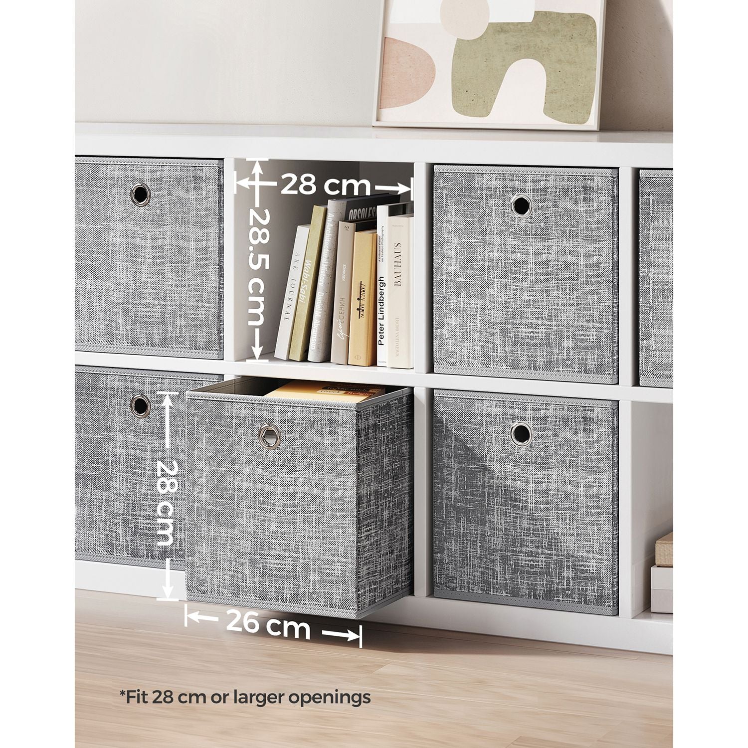 Fabric Storage Boxes - Set of 6 - Heathered Grey - Foldable with Fingerhole