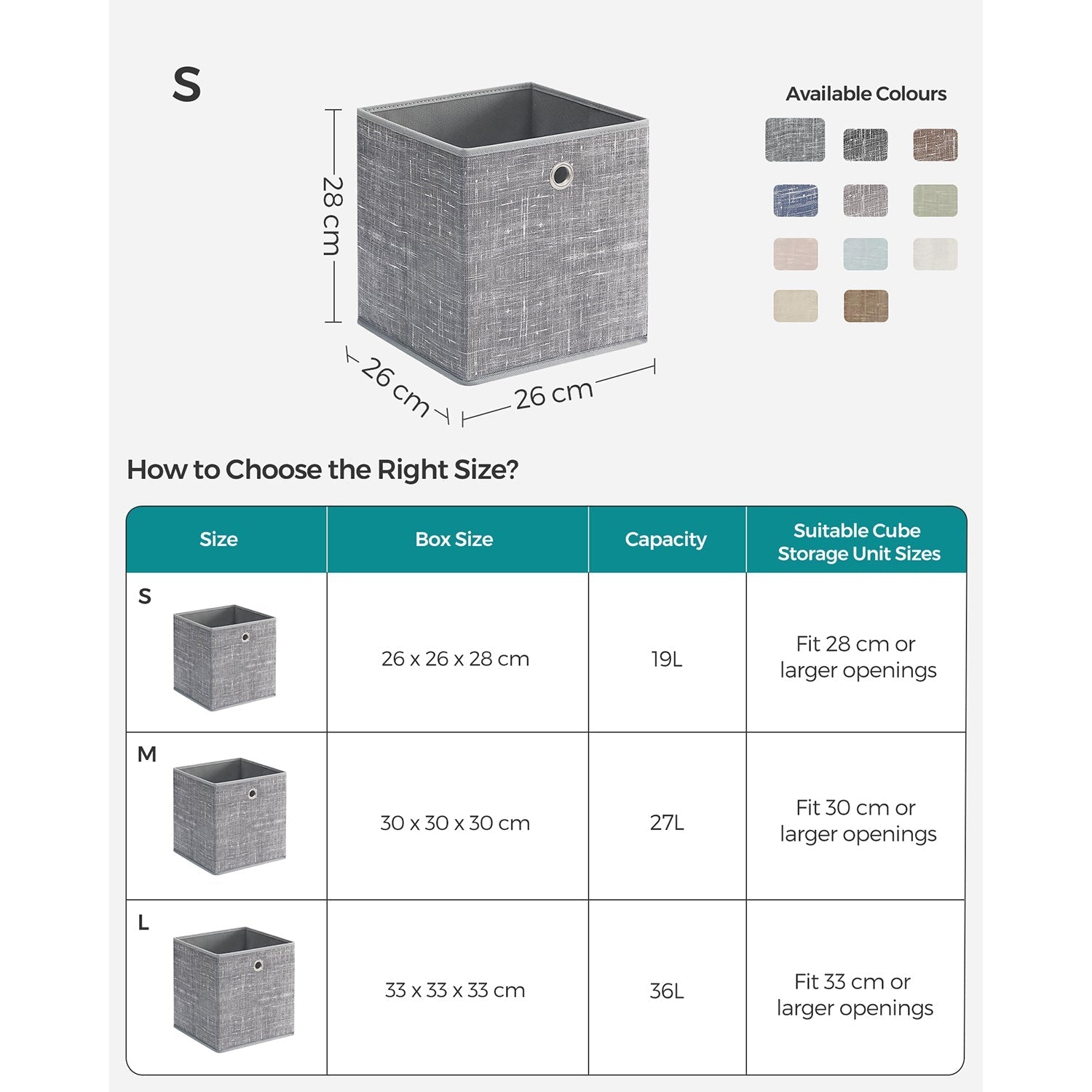 Fabric Storage Boxes - Set of 6 - Heathered Grey - Foldable with Fingerhole