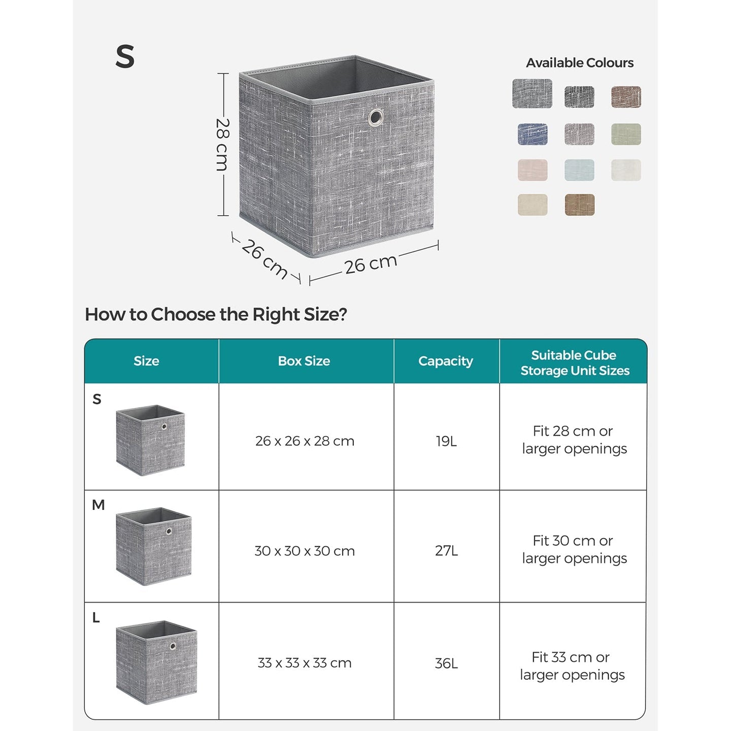 Fabric Storage Boxes - Set of 6 - Heathered Grey - Foldable with Fingerhole