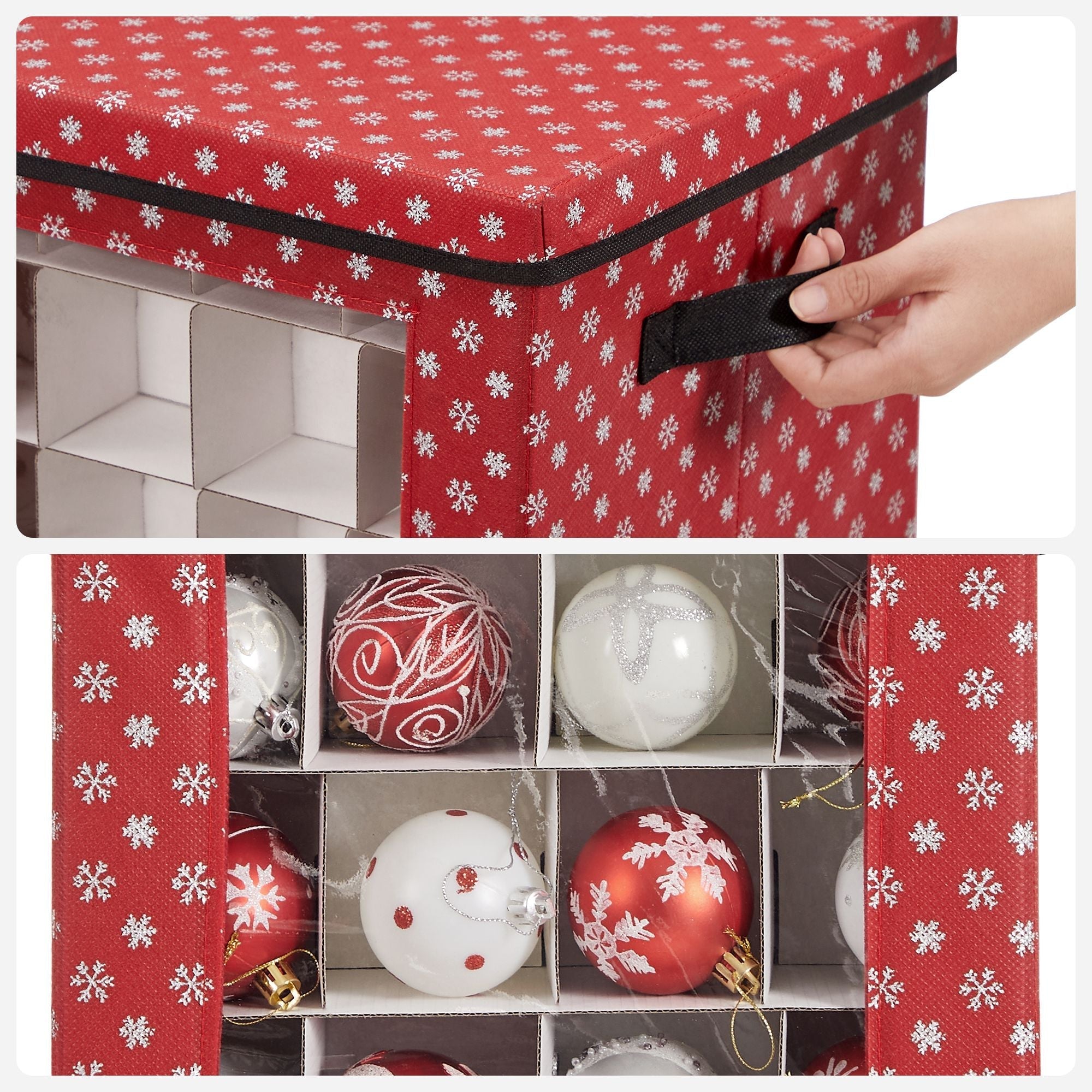 Christmas Bauble Storage Boxes - Fabric - Green - Set of 3 with 64 Compartments and Modular Dividers