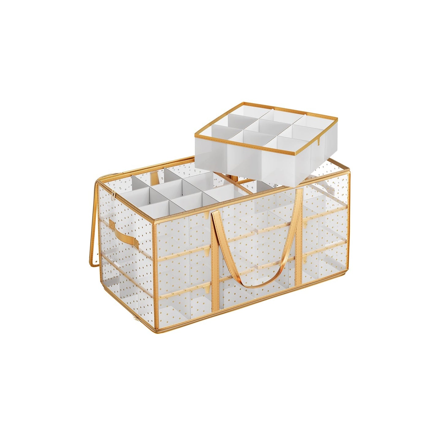 Christmas Bauble Storage Box - Plastic - Sandy Gold - 54 Slots with Lid and Dual Zippers