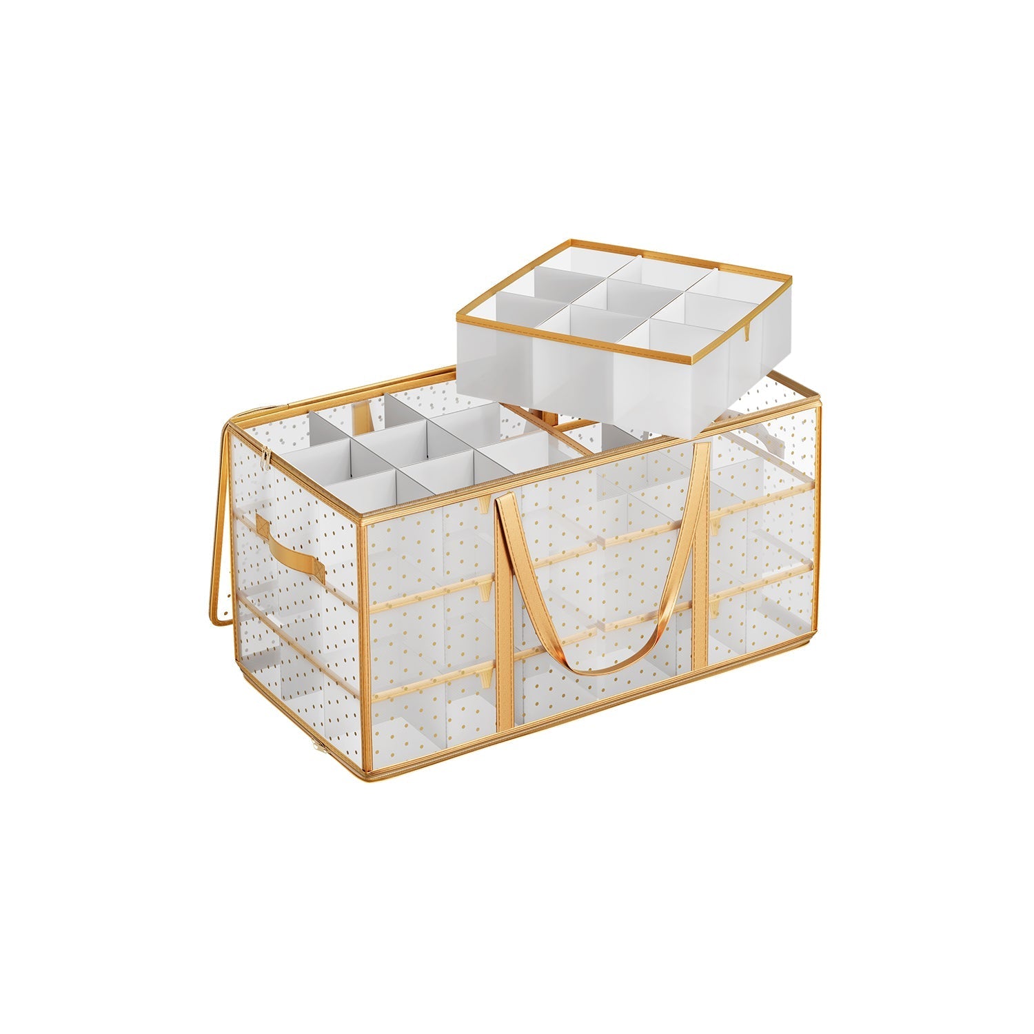 Christmas Bauble Storage Box - Plastic - Sandy Gold - 54 Slots with Lid and Dual Zippers