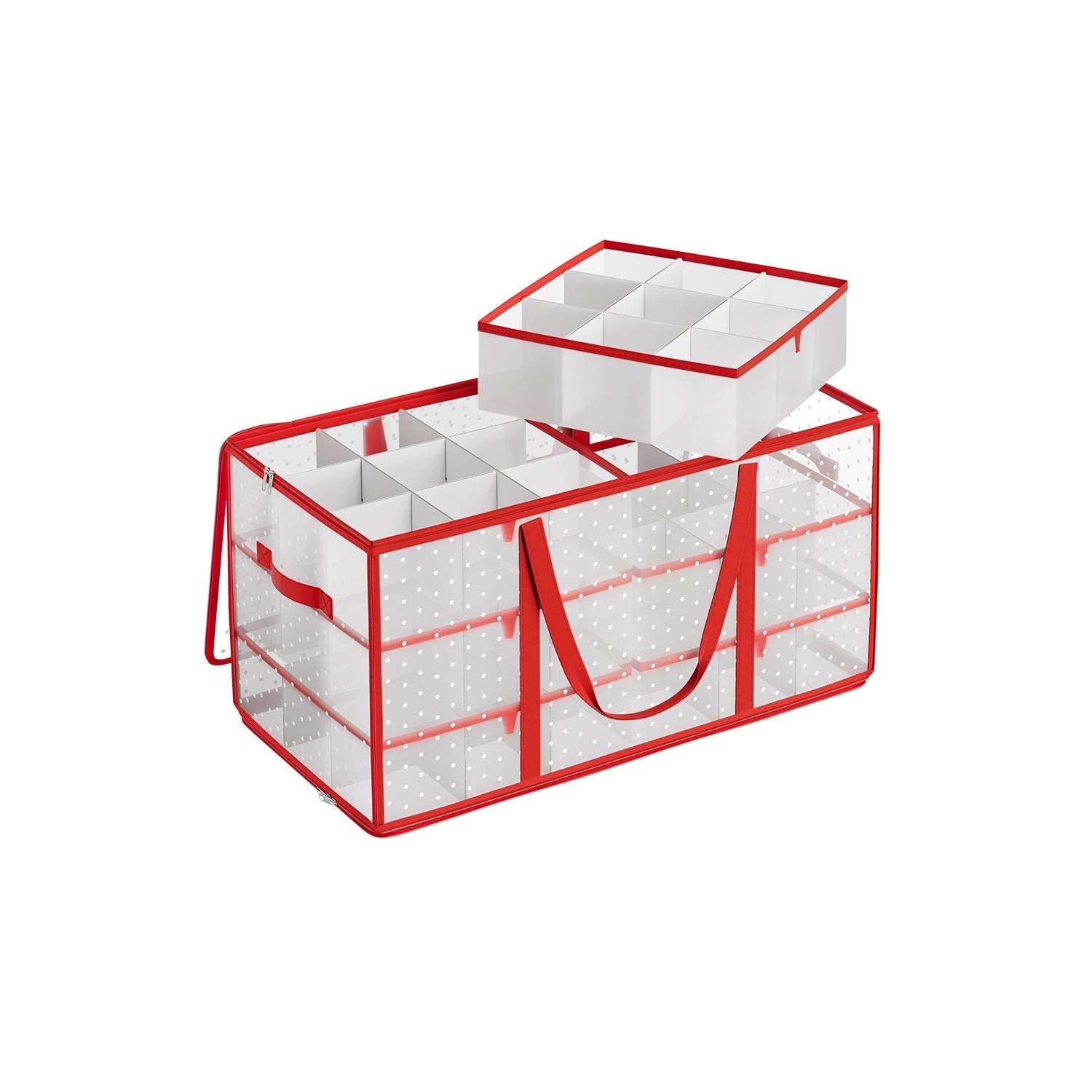 Christmas Bauble Storage Box - Plastic - Sandy Gold - 54 Slots with Lid and Dual Zippers