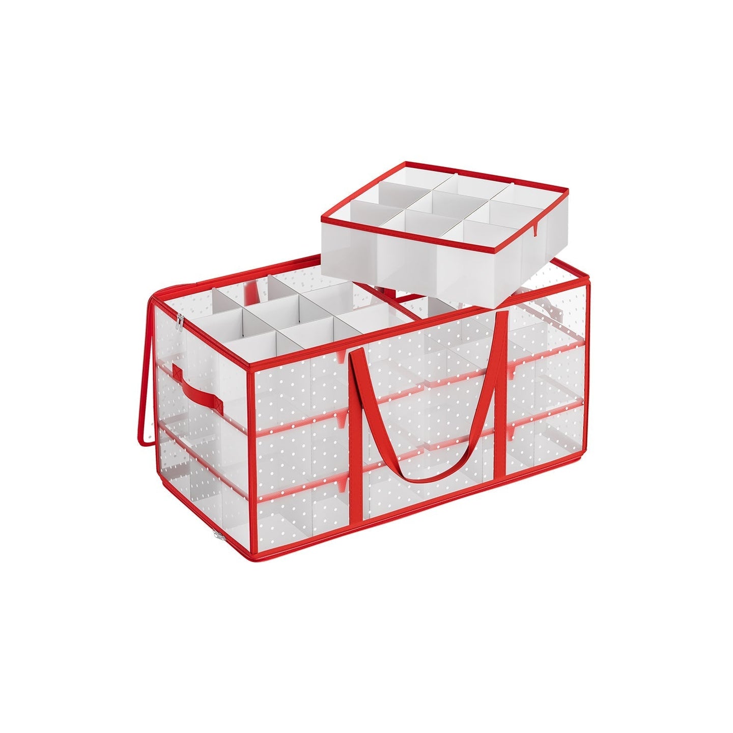 Christmas Bauble Storage Box - Plastic - Sandy Gold - 54 Slots with Lid and Dual Zippers