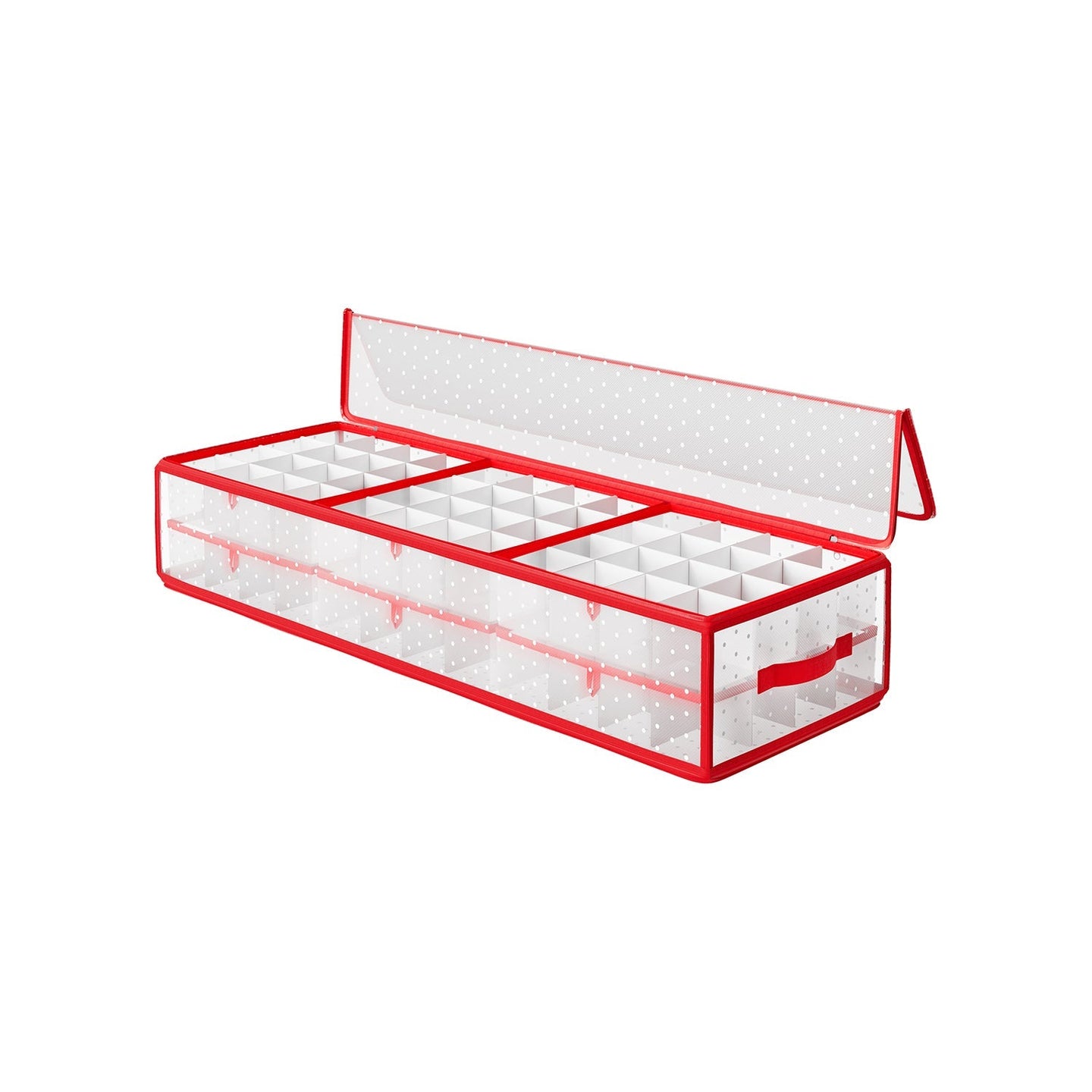 Christmas Ornament Storage Box - Fabric - Cherry Red - 96 Slots with Dividers and Zippers