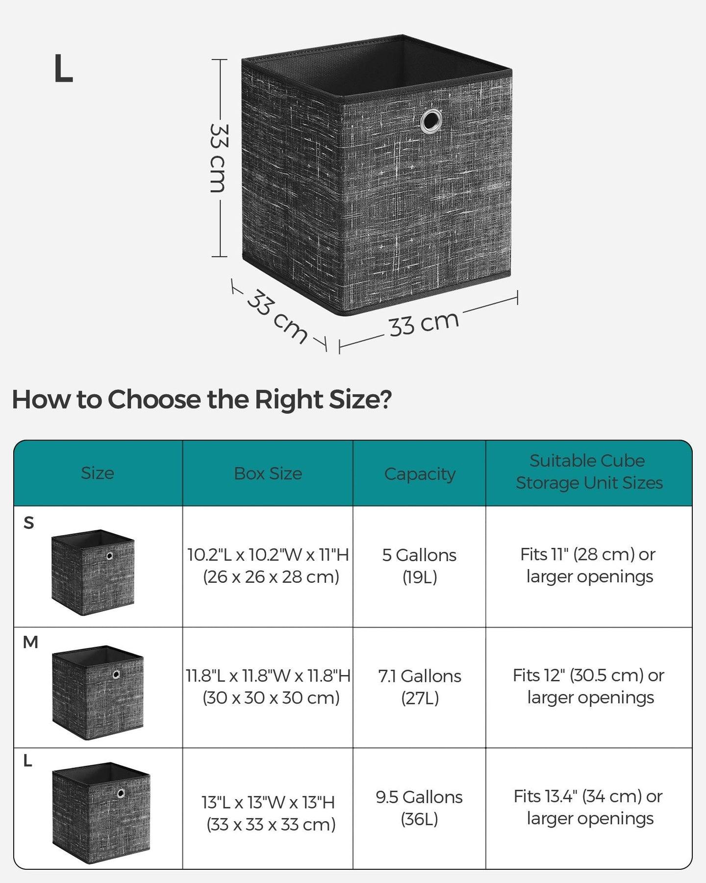 Set of 6 Foldable Fabric Storage Boxes - 30 x 30 x 30 cm - Heathered Black - Convenient Fingerhole