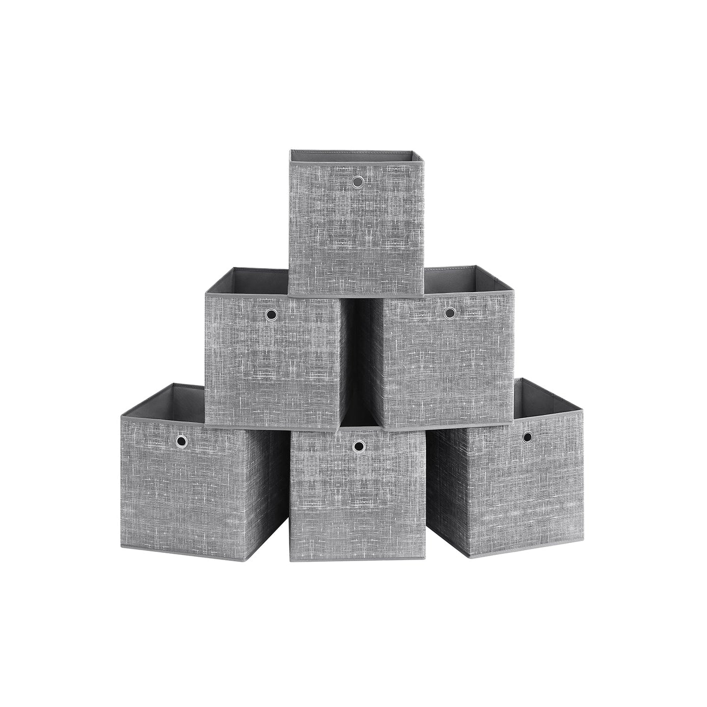 Fabric Storage Boxes - Set of 6 - Heathered Grey - Foldable with Fingerhole