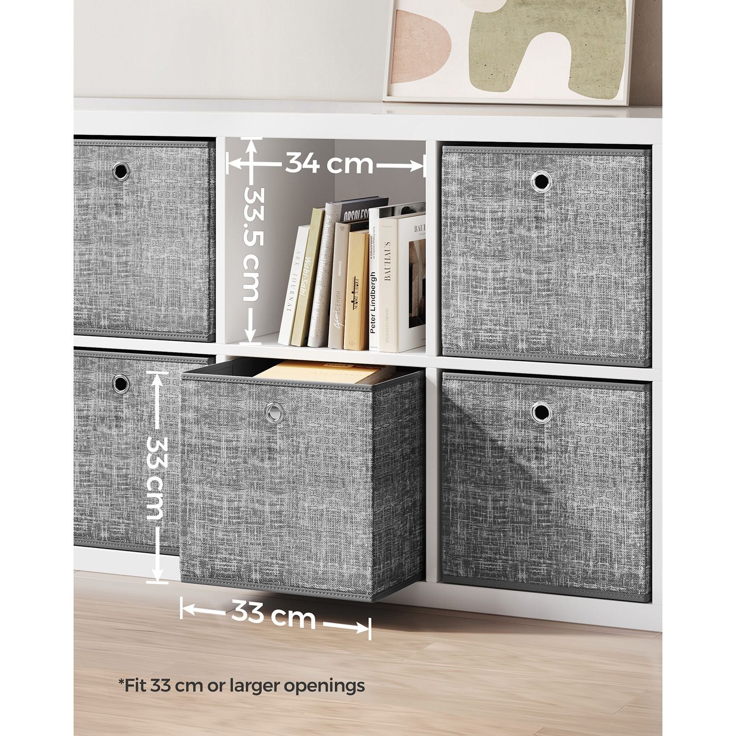 Fabric Storage Boxes - Set of 6 - Heathered Grey - Foldable with Fingerhole