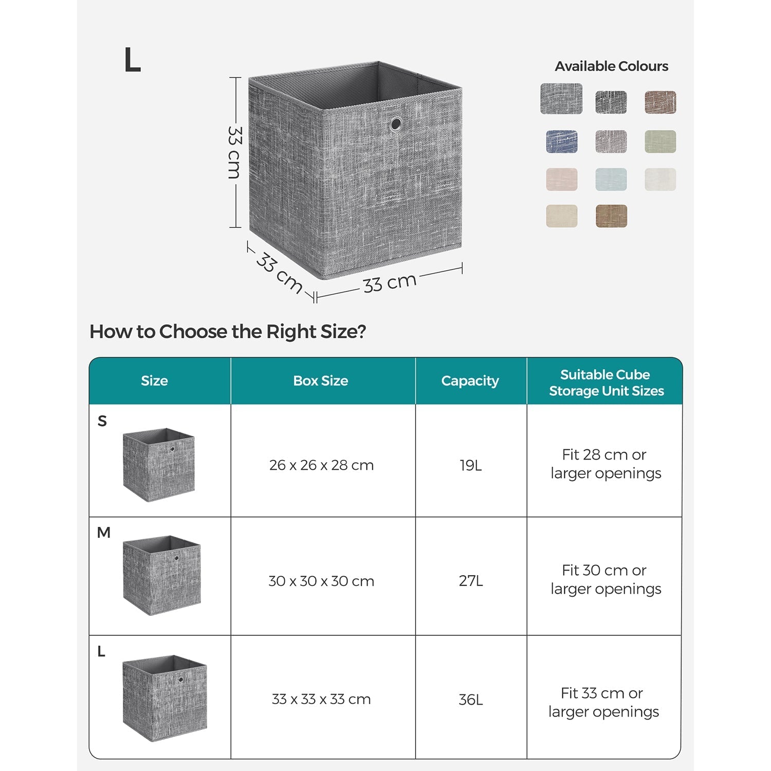 Fabric Storage Boxes - Set of 6 - Heathered Grey - Foldable with Fingerhole