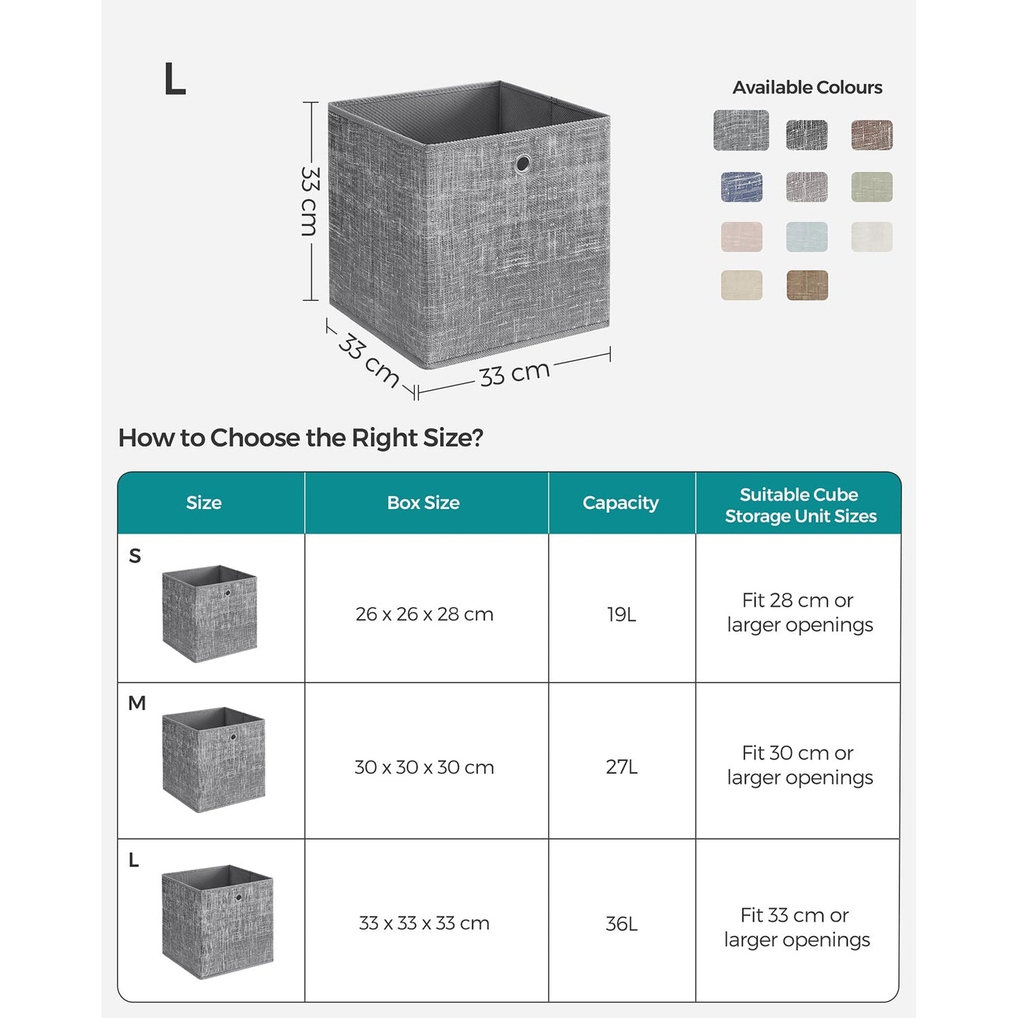Fabric Storage Boxes - Set of 6 - Heathered Grey - Foldable with Fingerhole