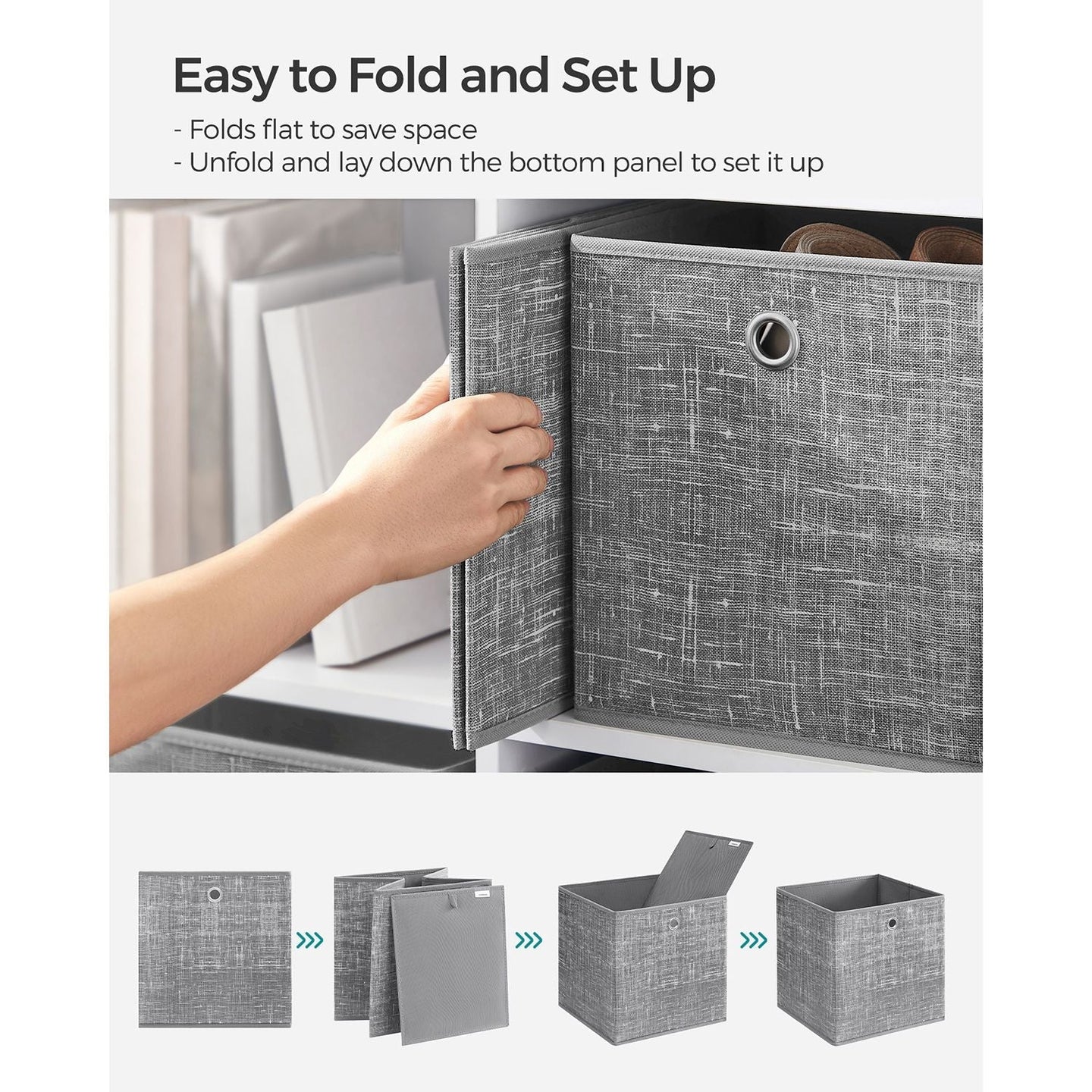 Fabric Storage Boxes - Set of 6 - Heathered Grey - Foldable with Fingerhole