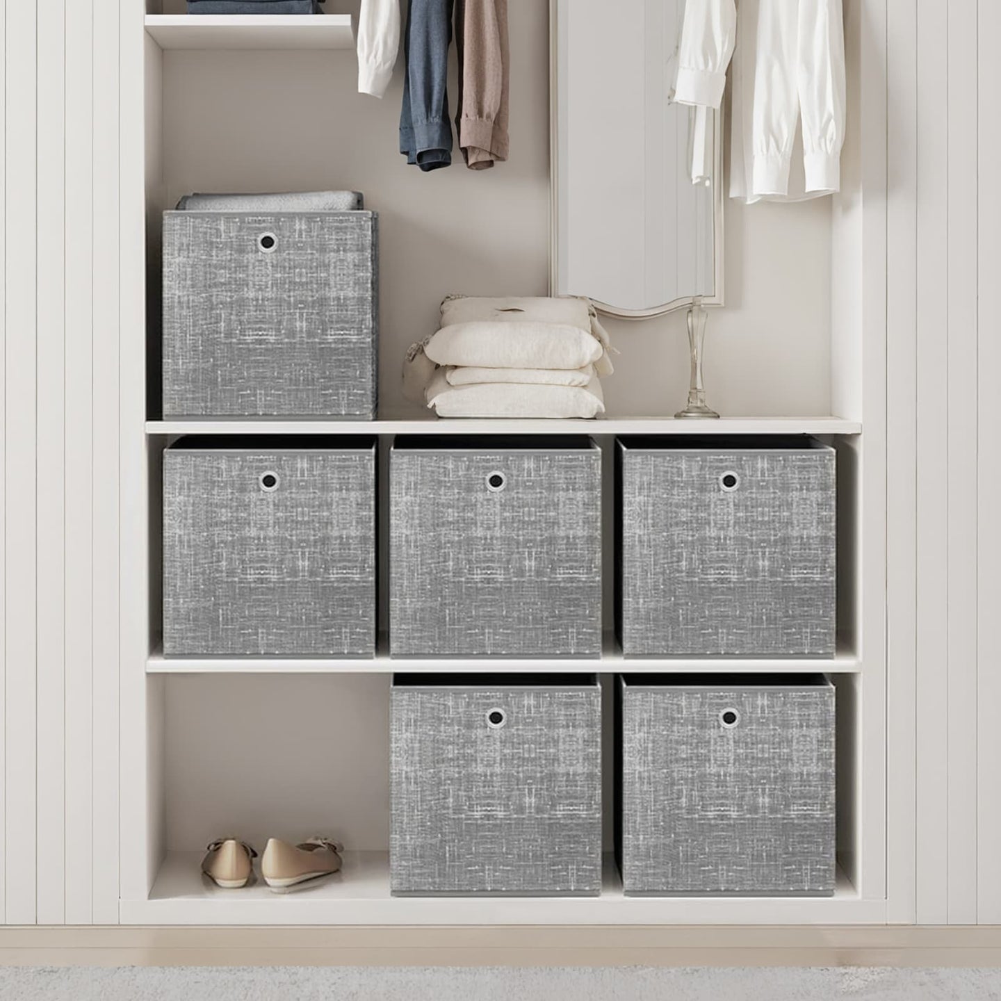 Storage Boxes - Non-Woven Fabric - Black - Set of 6 with Handles