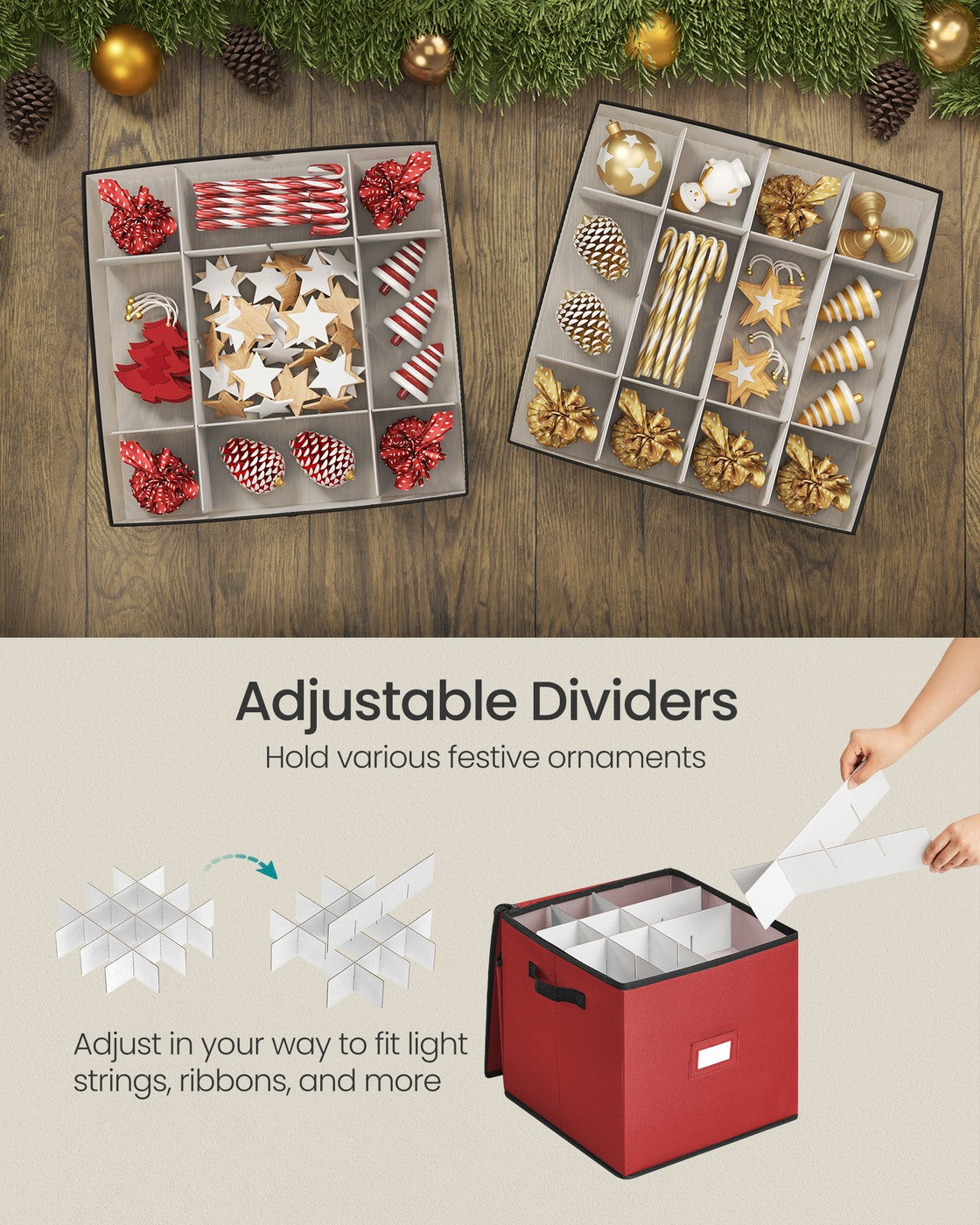 Christmas Decoration Storage Box - 64 Slots - Oxford Fabric - Dual Zippers
