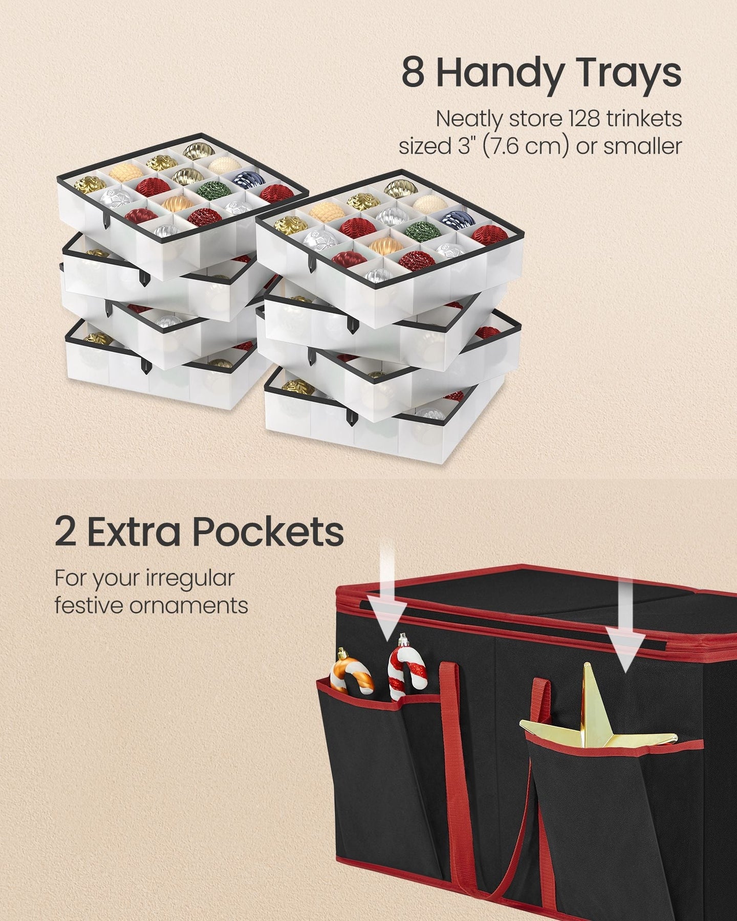 Decorative Storage Box - Fabric - Red - Large Capacity for Christmas Decorations