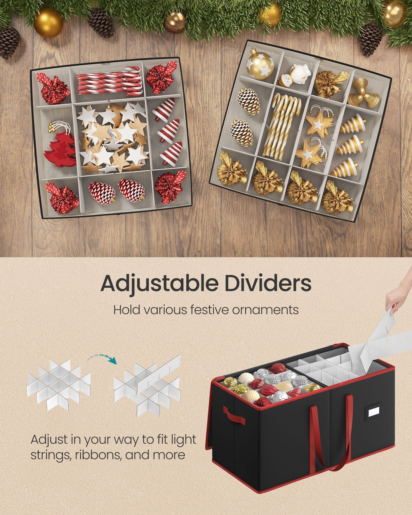 Decorative Storage Box - Fabric - Red - Large Capacity for Christmas Decorations