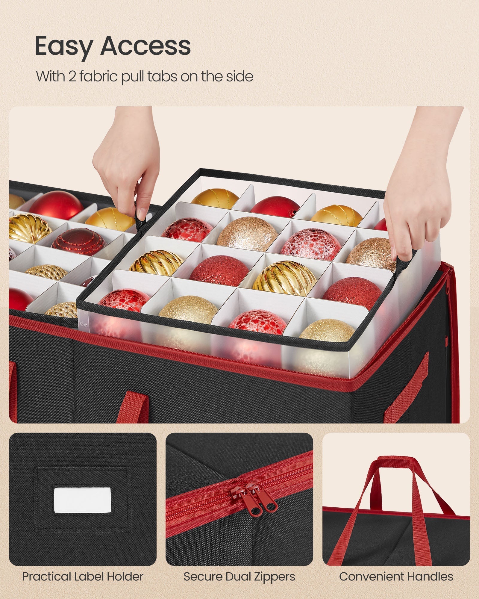 Decorative Storage Box - Fabric - Red - Large Capacity for Christmas Decorations