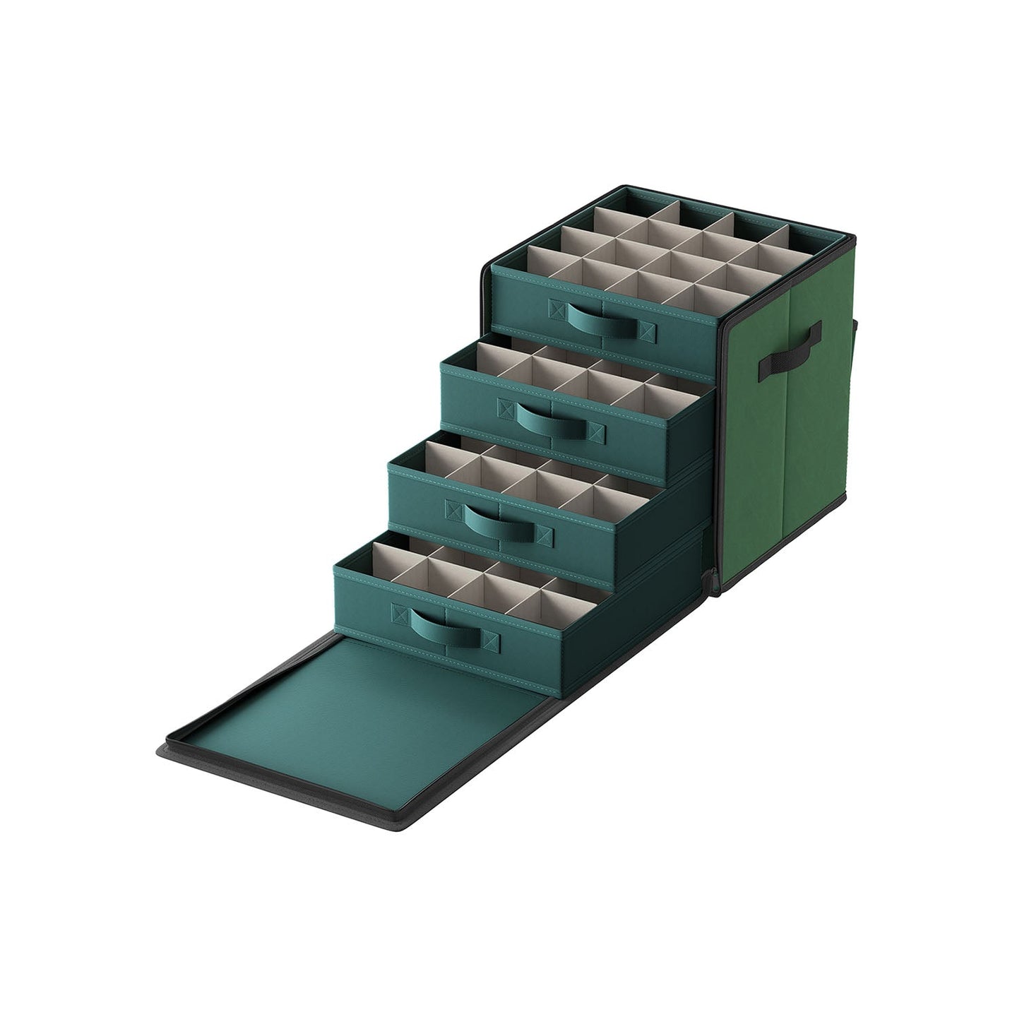 Christmas Decoration Storage Box - 600D Oxford - Forest Green - Stackable with Side Open and 64 Slots