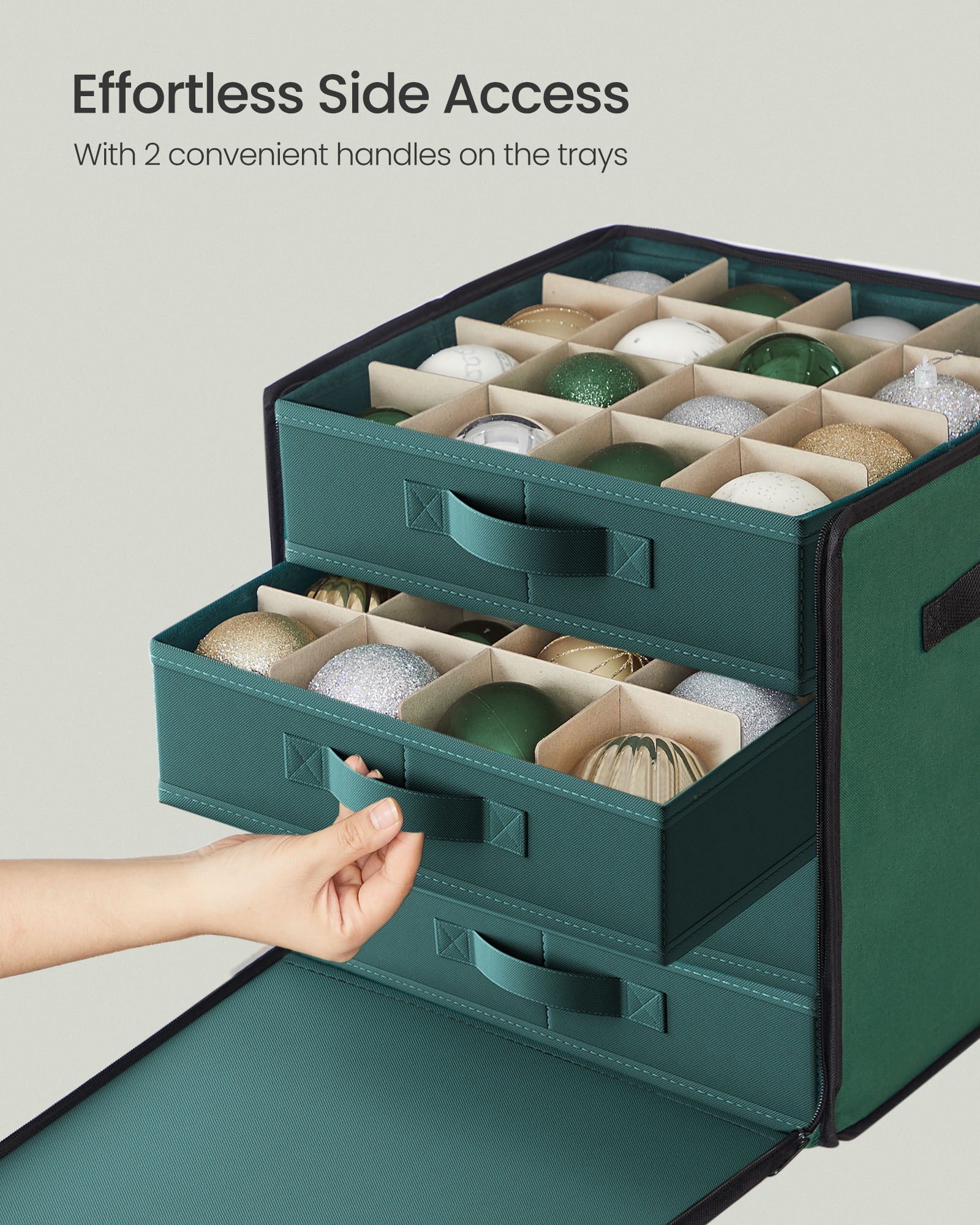 Christmas Decoration Storage Box - 600D Oxford - Forest Green - Stackable with Side Open and 64 Slots