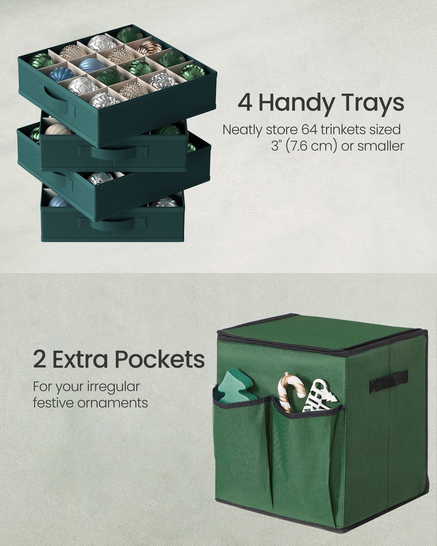Christmas Decoration Storage Box - 600D Oxford - Forest Green - Stackable with Side Open and 64 Slots