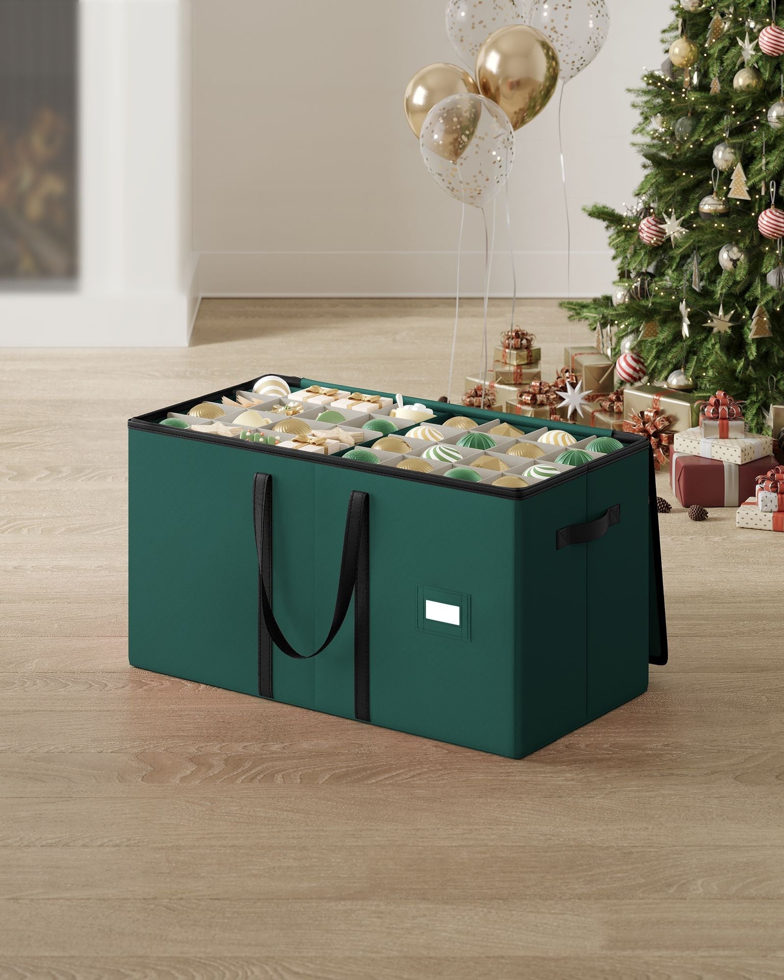 Christmas Decoration Storage Box - Non-Woven Fabric - Red - Stackable with Adjustable Dividers and Dual Zippers